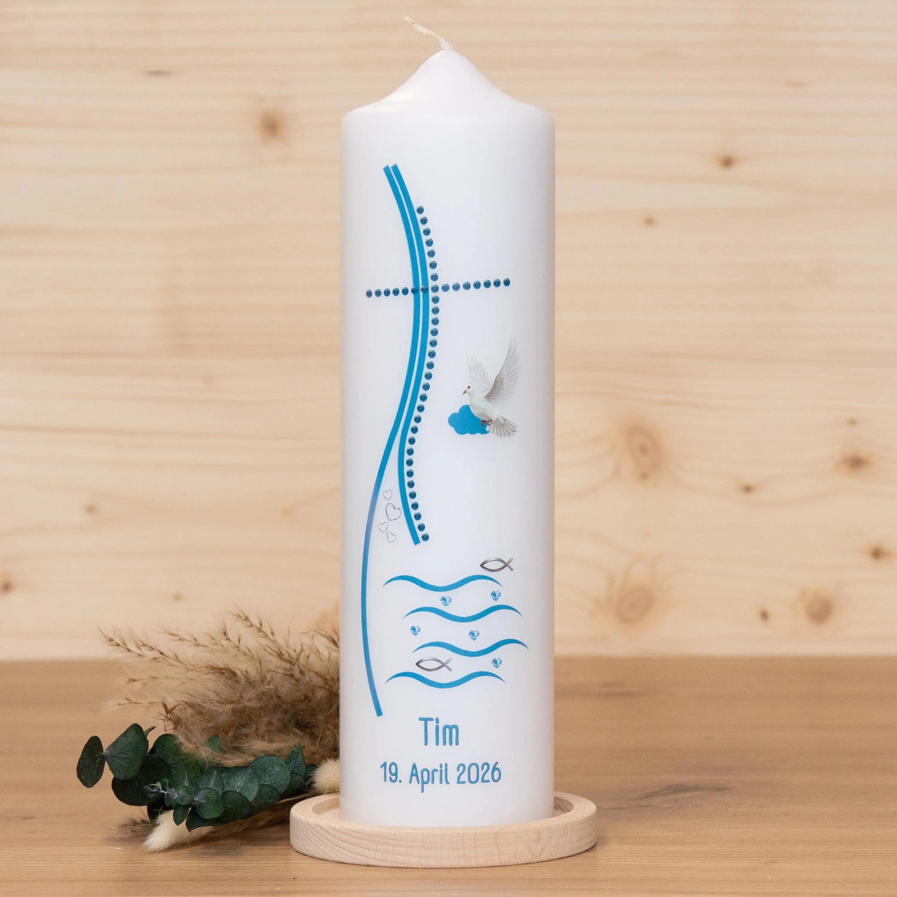 Taufkerze Kreuz - Tim - Geschenk zur Taufe - Für die Taufe, Kerze zur Taufe, Taufkerze, Personalisierte Taufkerze