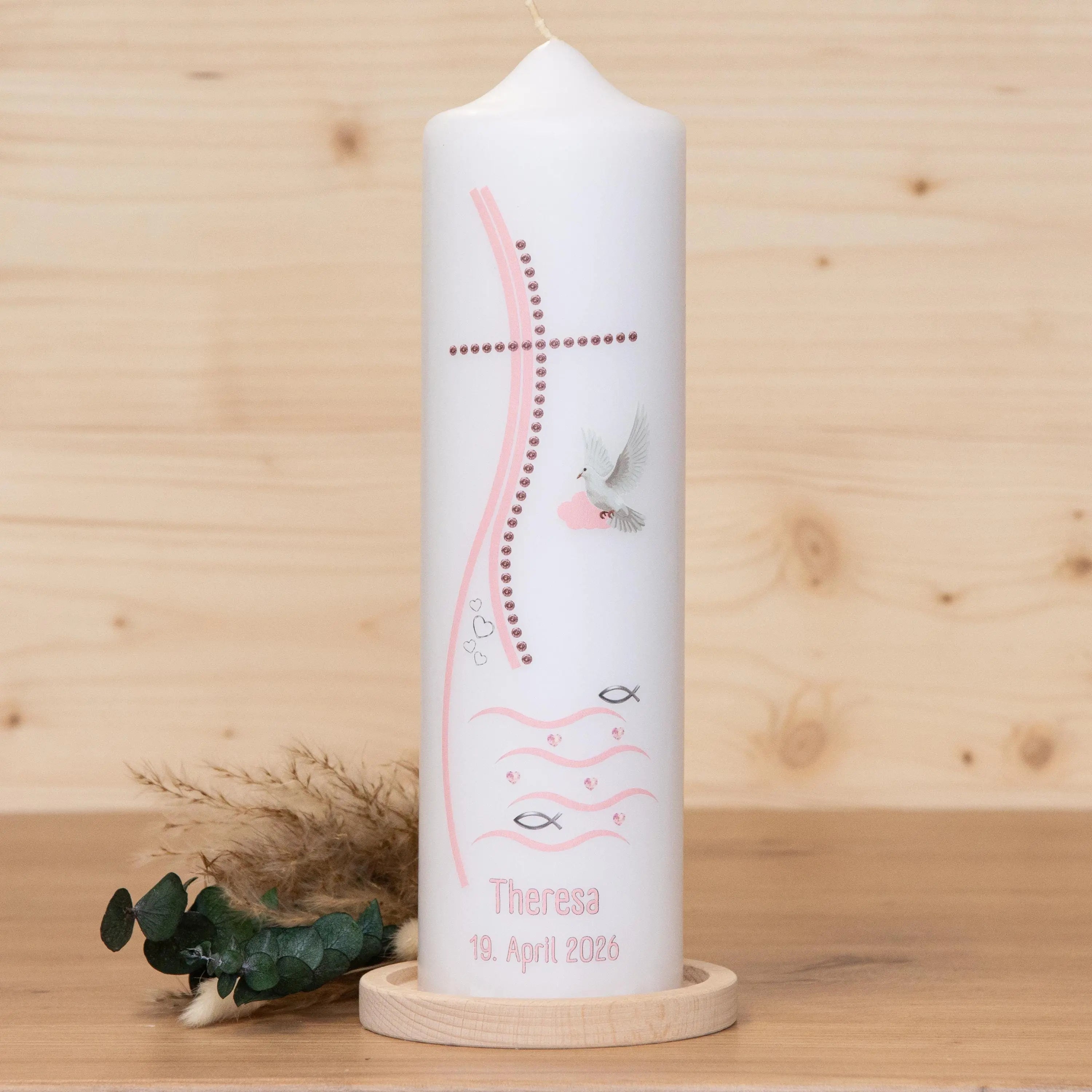 Taufkerze Kreuz - Theresa - Geschenk zur Taufe - Für die Taufe, Kerze zur Taufe, Taufkerze, Personalisierte Taufkerze