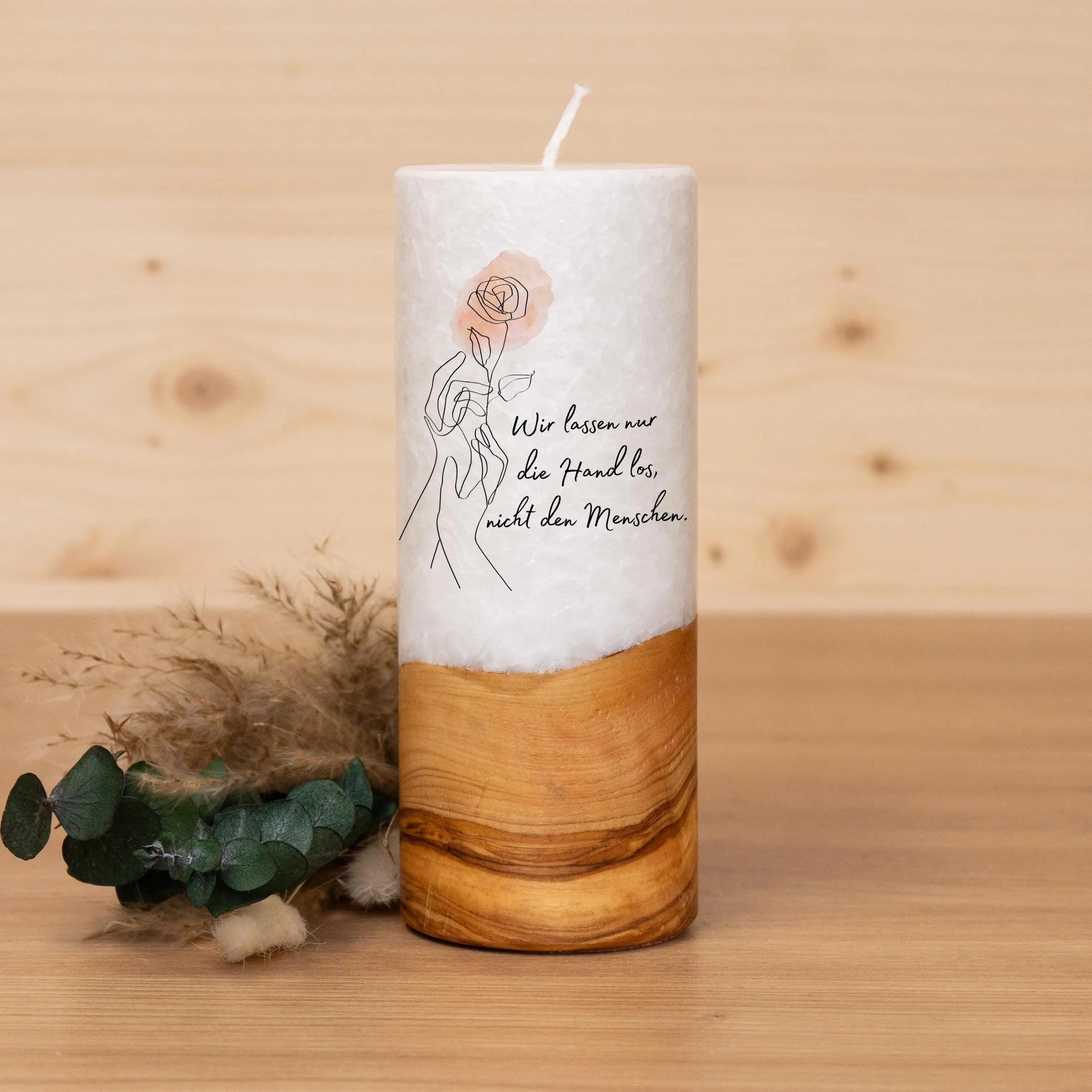 Trauerkerze mit Holz - Hand - Geschenkset nach Wahl, Gedenklicht, Geschenk für Trauernde, Trauergeschenk, Karte, Kuvert