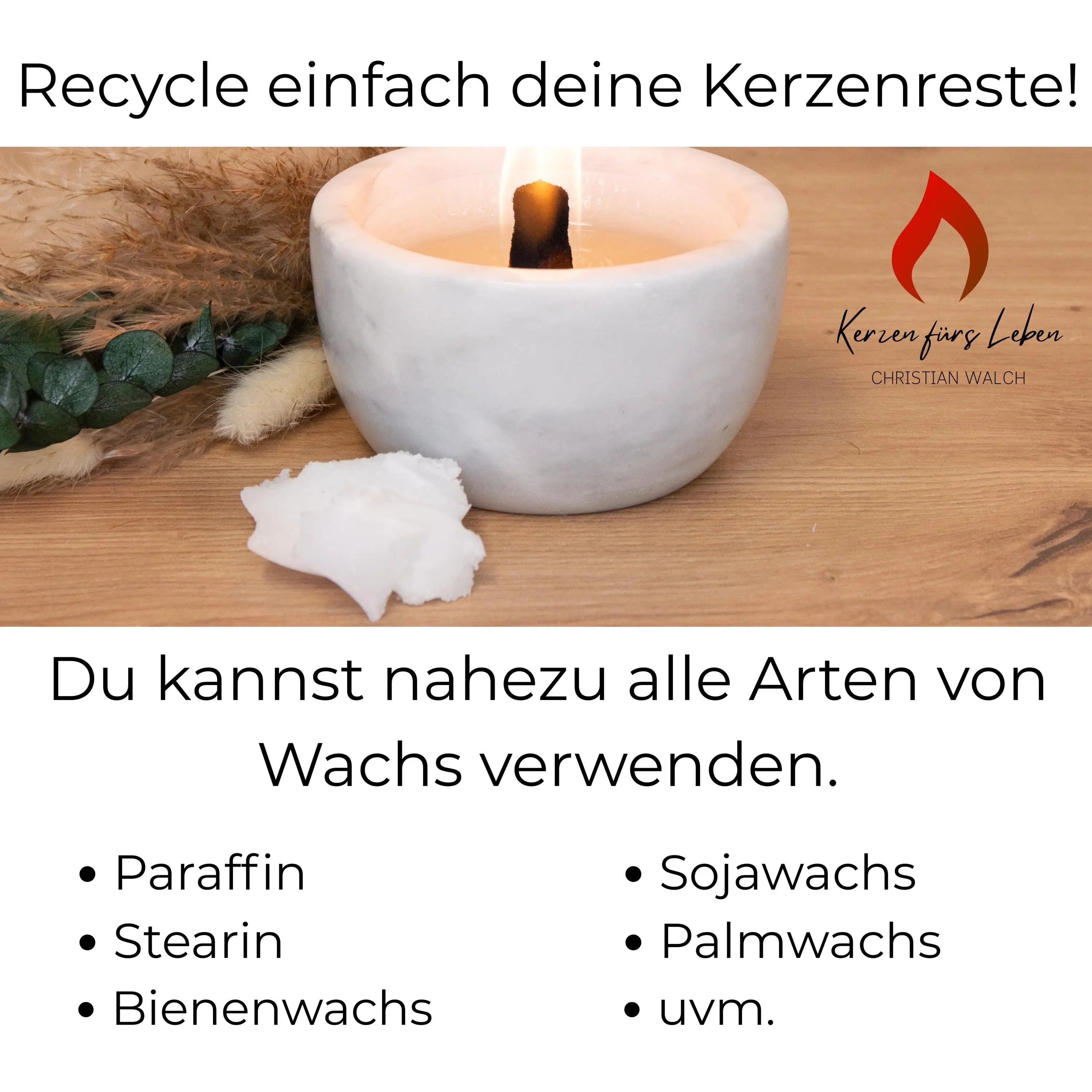 Wachsfresser m. Dauerdocht - Schmelzlicht - Kerzenfresser - 10cm Durchmesser - Recycling v. Kerzenresten - Tischfeuer