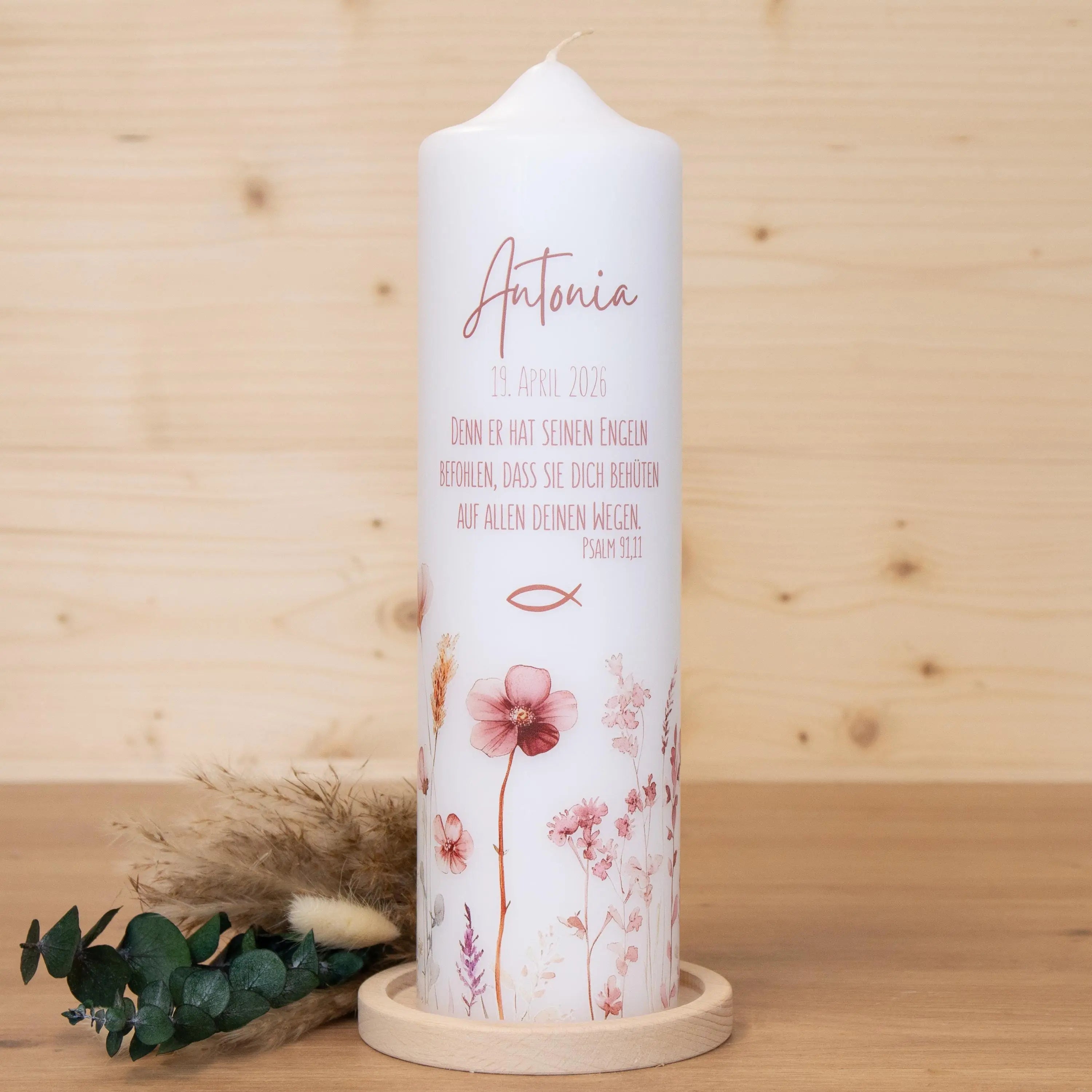 personalisierte Taufkerze Blumenwiese - Antonia - Wildblumen - Für die Taufe, Kerze zur Taufe, Taufkerze, Personalisierte Taufkerze