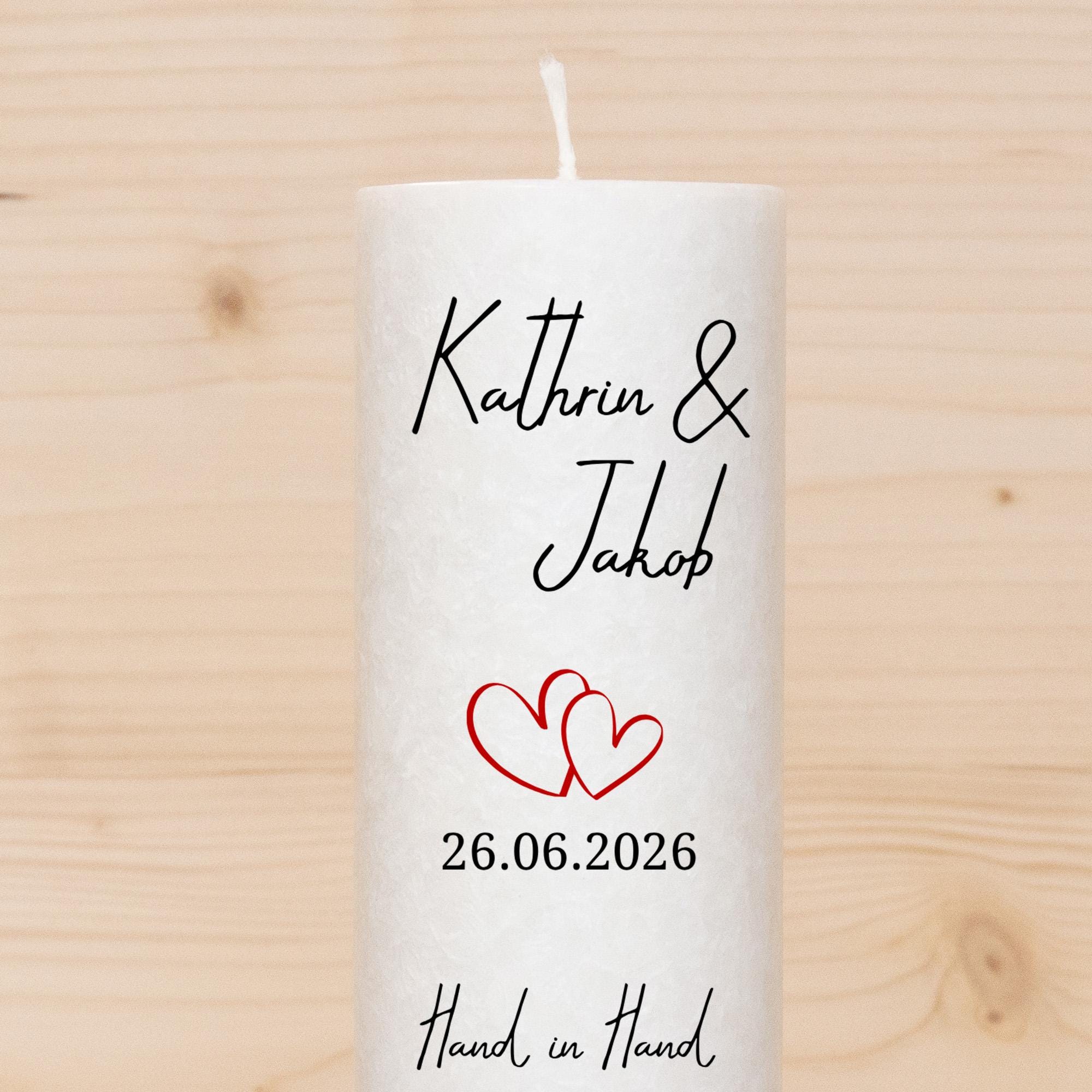 Hochzeitskerze mit Holz - Herzen - individuelle Fertigung - Für die Hochzeit - Geschenk zur Hochzeit - Holzkerze
