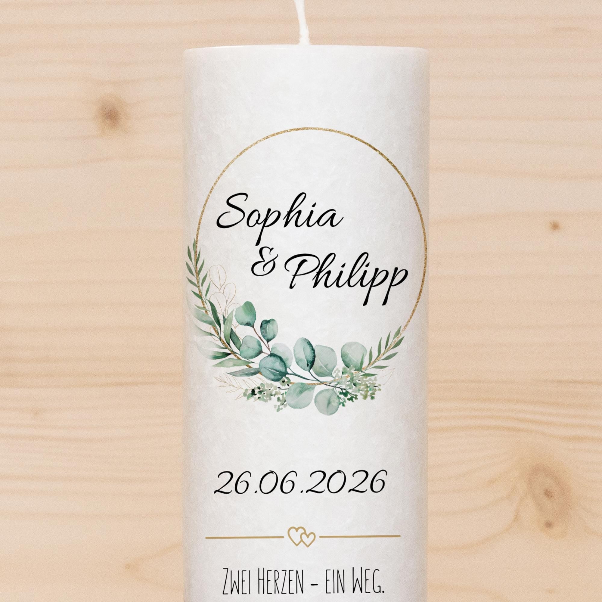 Hochzeitskerze mit Holz - Blätterkranz - individuelle Fertigung - Für die Hochzeit - Geschenk zur Hochzeit - Holzkerze