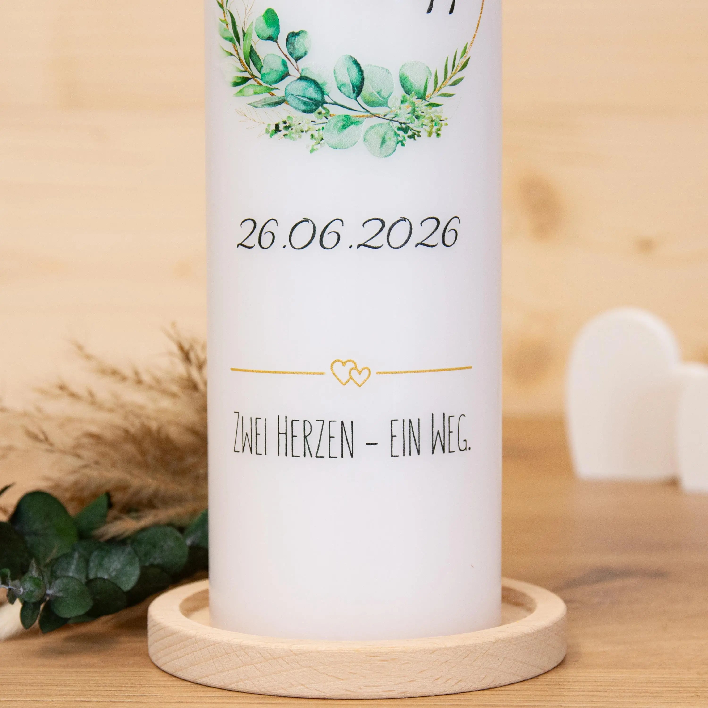 Hochzeitskerze Blumenkranz - Zwei Herzen - individuelle Fertigung - Für die Hochzeit - Traukerze