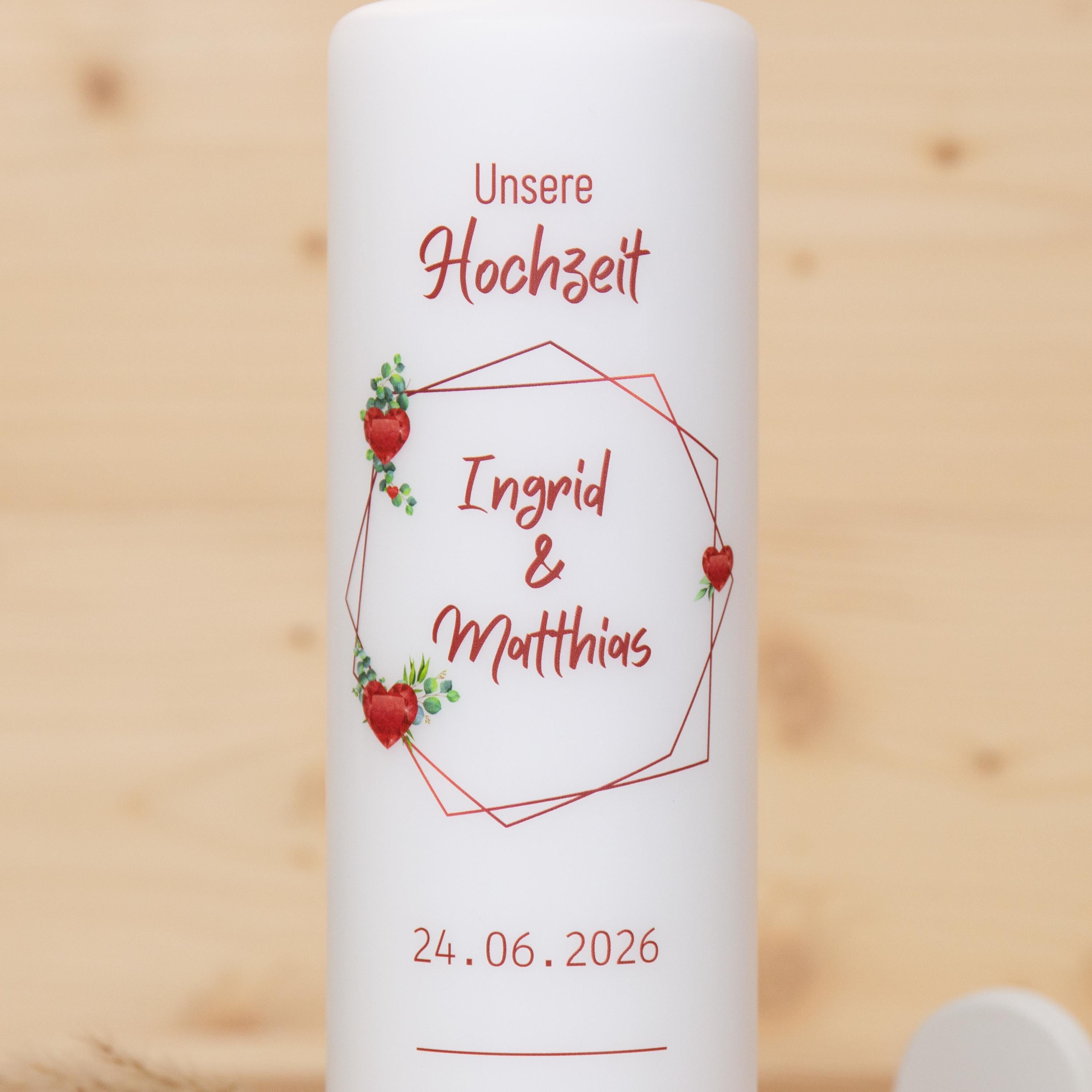Hochzeitskerze - Rubin Herzen - individuelle Fertigung - Für die Hochzeit - Traukerze - Trauung Kerze