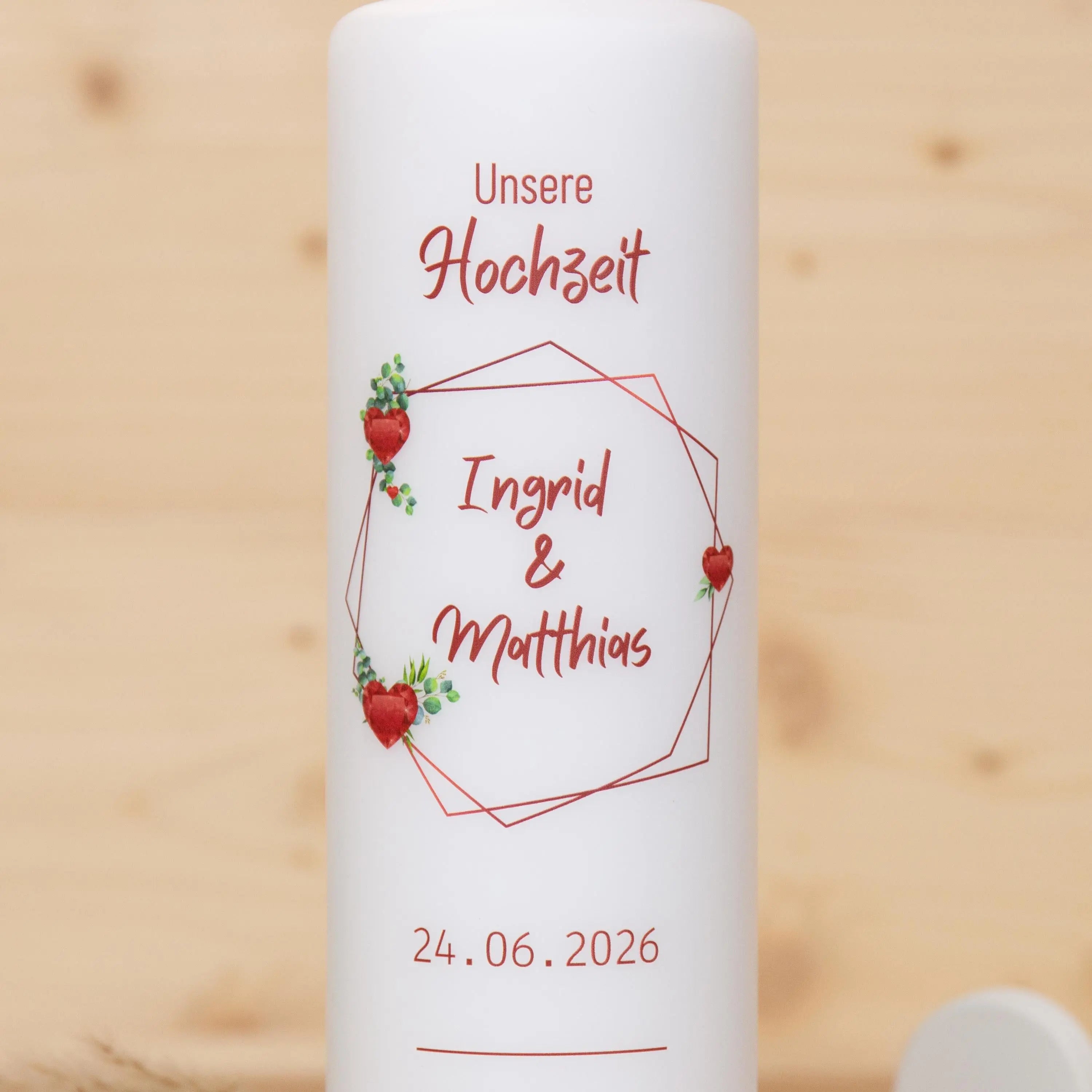Hochzeitskerze - Rubin Herzen - individuelle Fertigung - Für die Hochzeit - Traukerze - Trauung Kerze