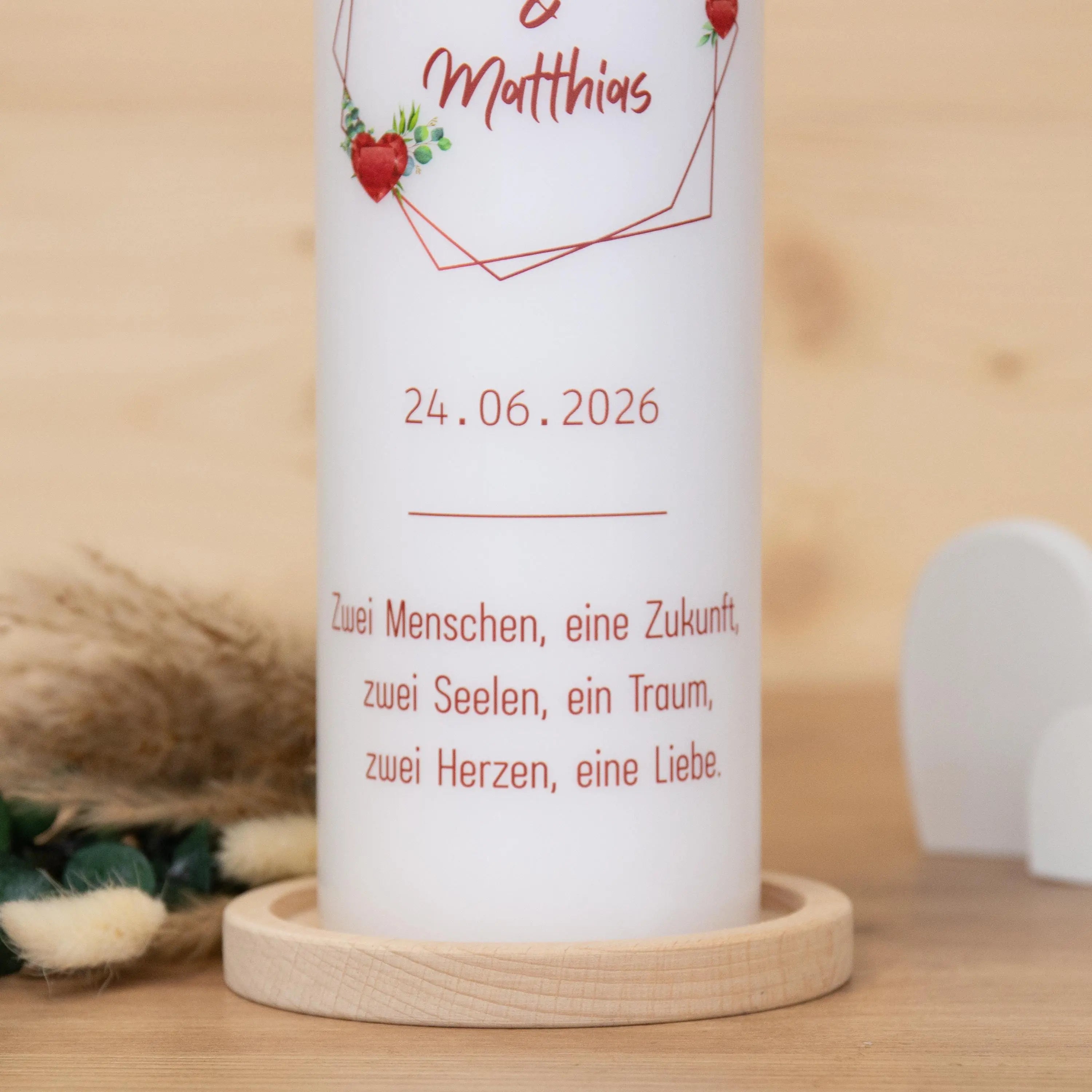 Hochzeitskerze - Rubin Herzen - individuelle Fertigung - Für die Hochzeit - Traukerze - Trauung Kerze