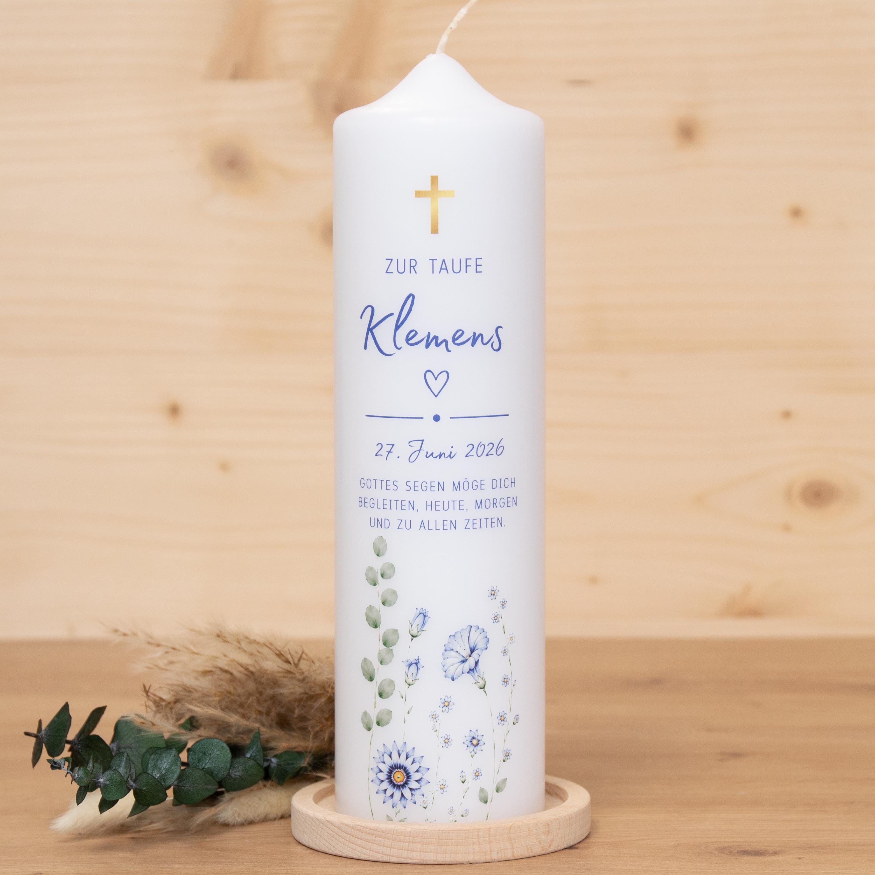 personalisierte Taufkerze - Klemens - Wildblumen - Für die Taufe, Kerze zur Taufe, Taufkerze, Geschenk zur Taufe