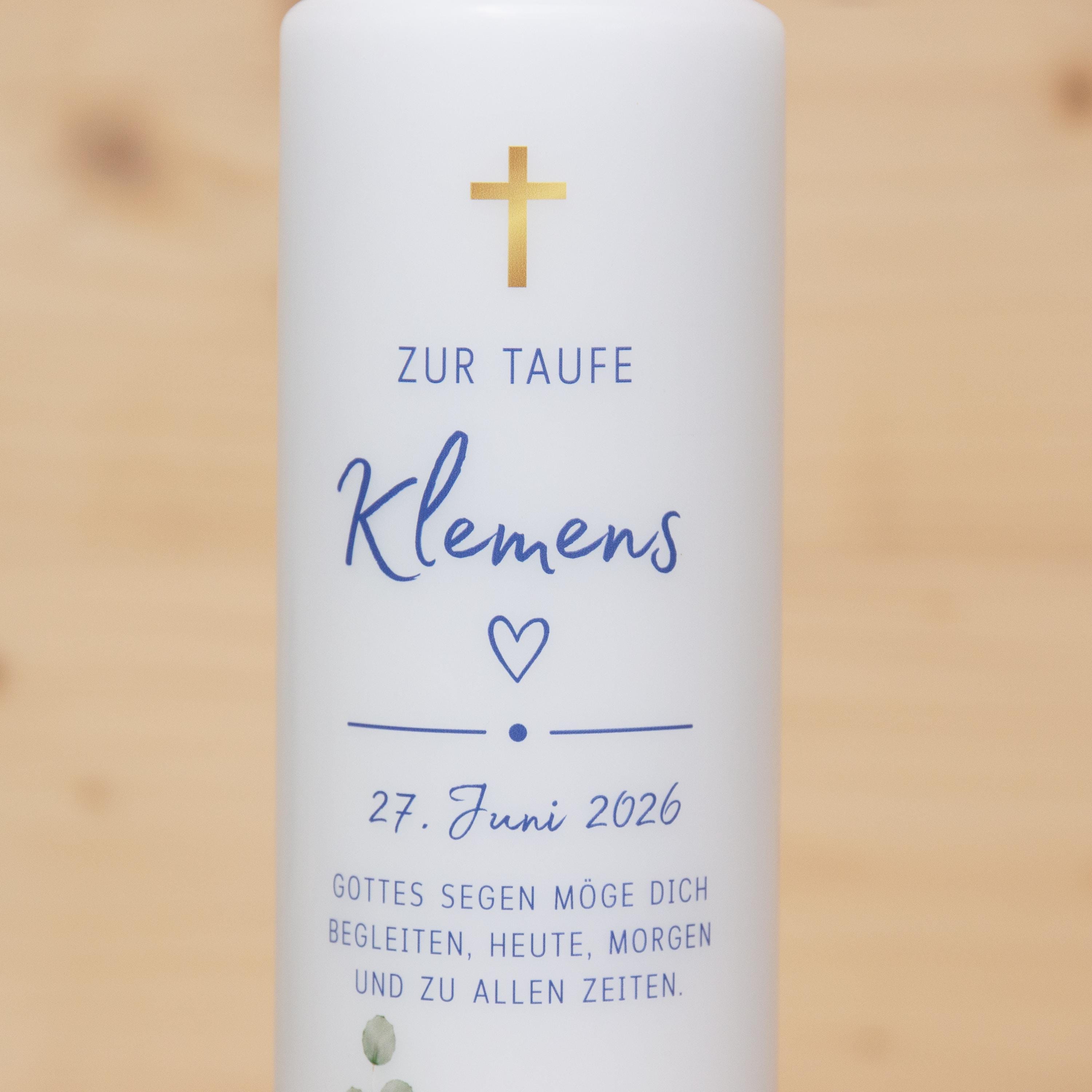 personalisierte Taufkerze - Klemens - Wildblumen - Für die Taufe, Kerze zur Taufe, Taufkerze, Geschenk zur Taufe