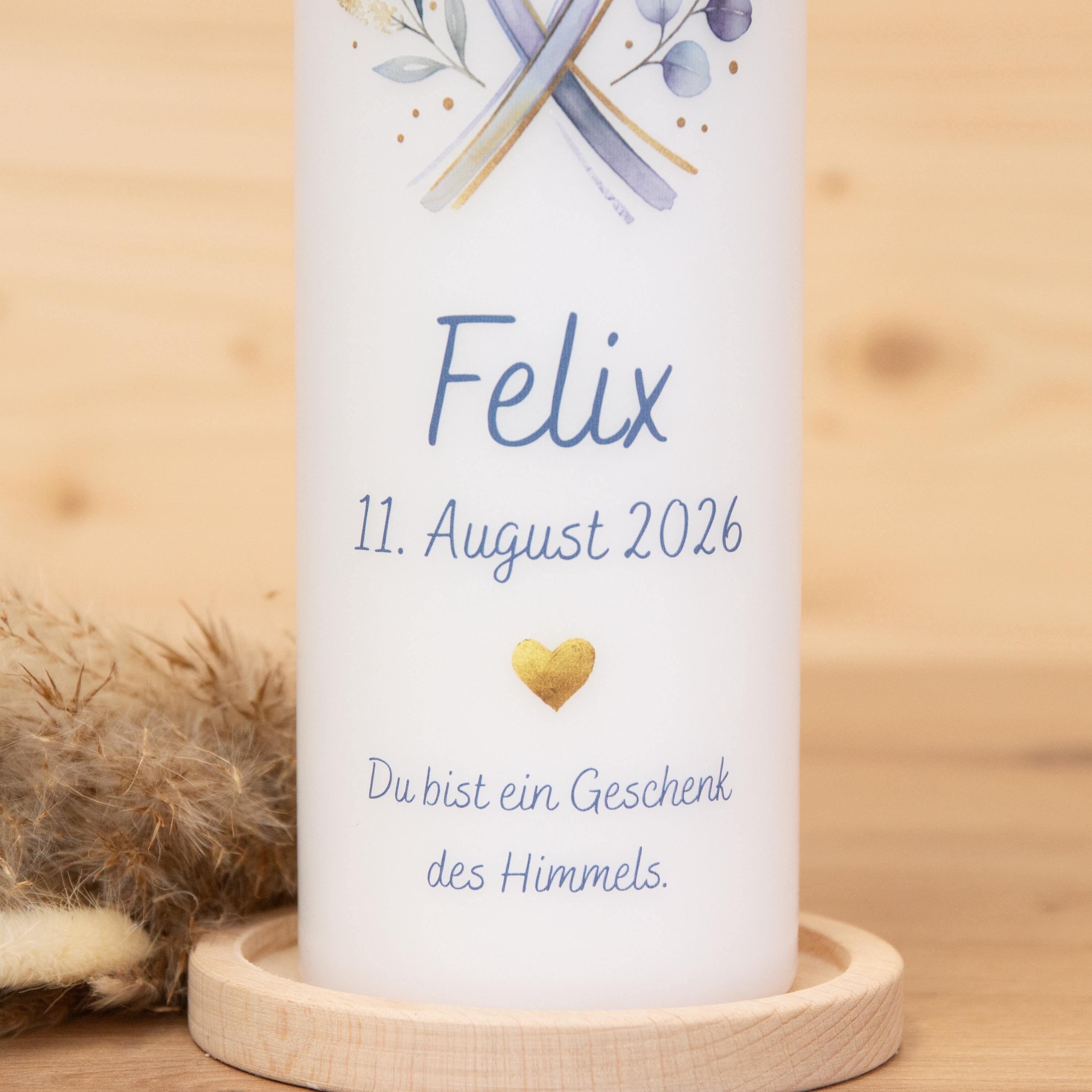 personalisierte Taufkerze Fisch - Felix - Fischsymbol - Ichths - Zur Taufe