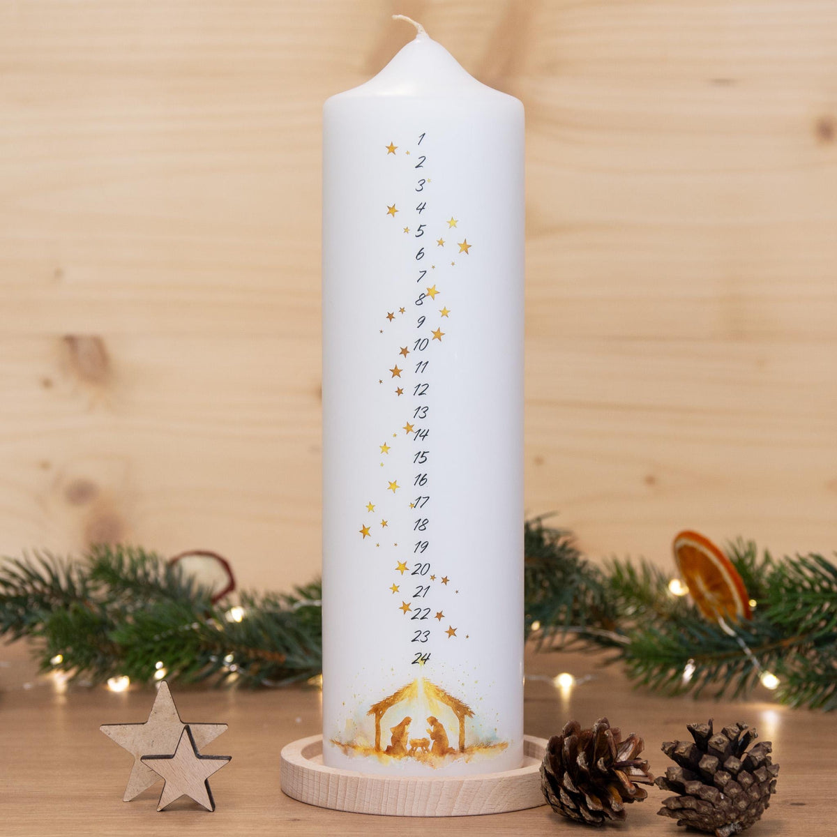 Adventskalender Kerze mit Krippenmotiv – Adventskerze 1–24 – Geschenkidee Weihnachten – Weihnachtsdeko - Advent
