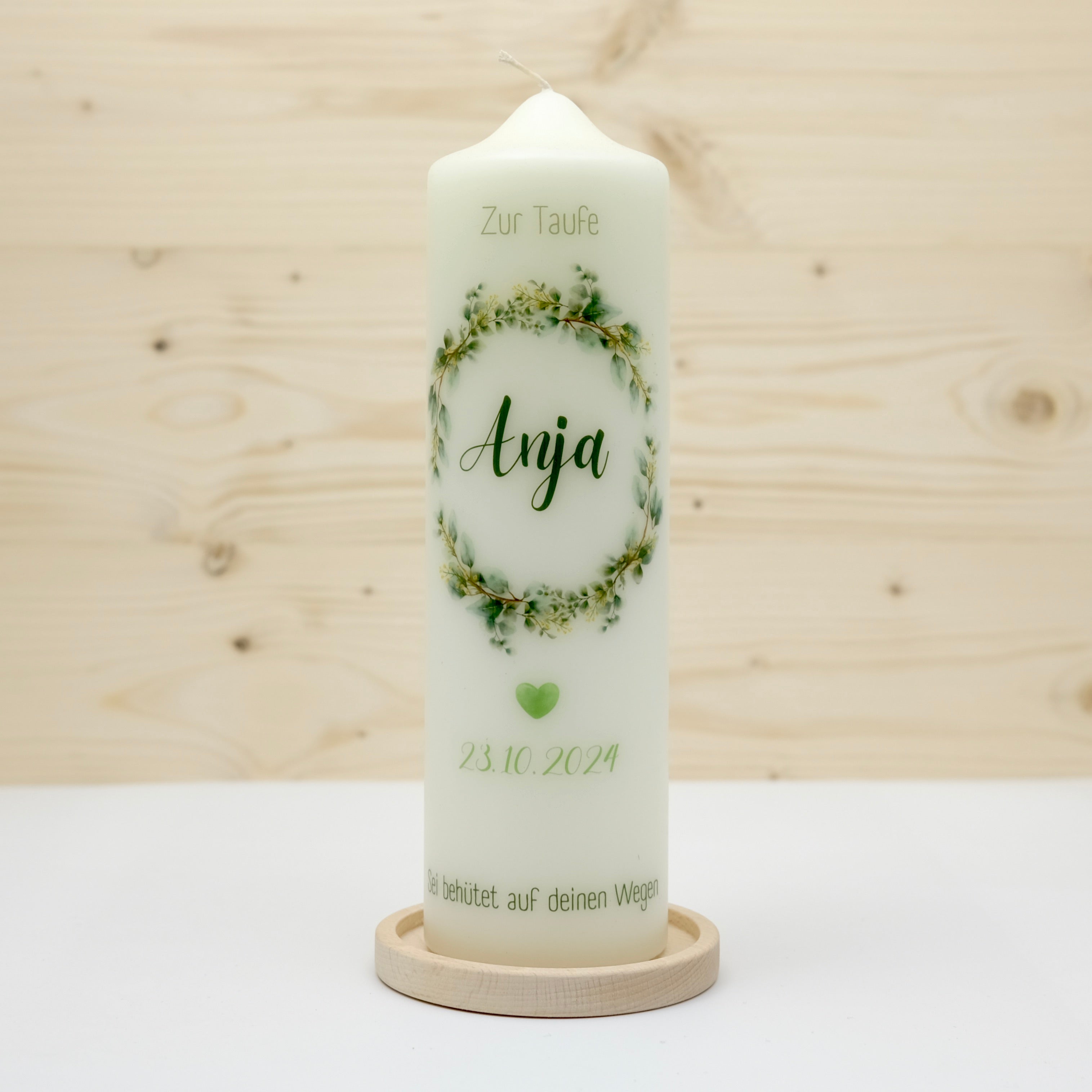 Taufkerze Blattkranz Anja
