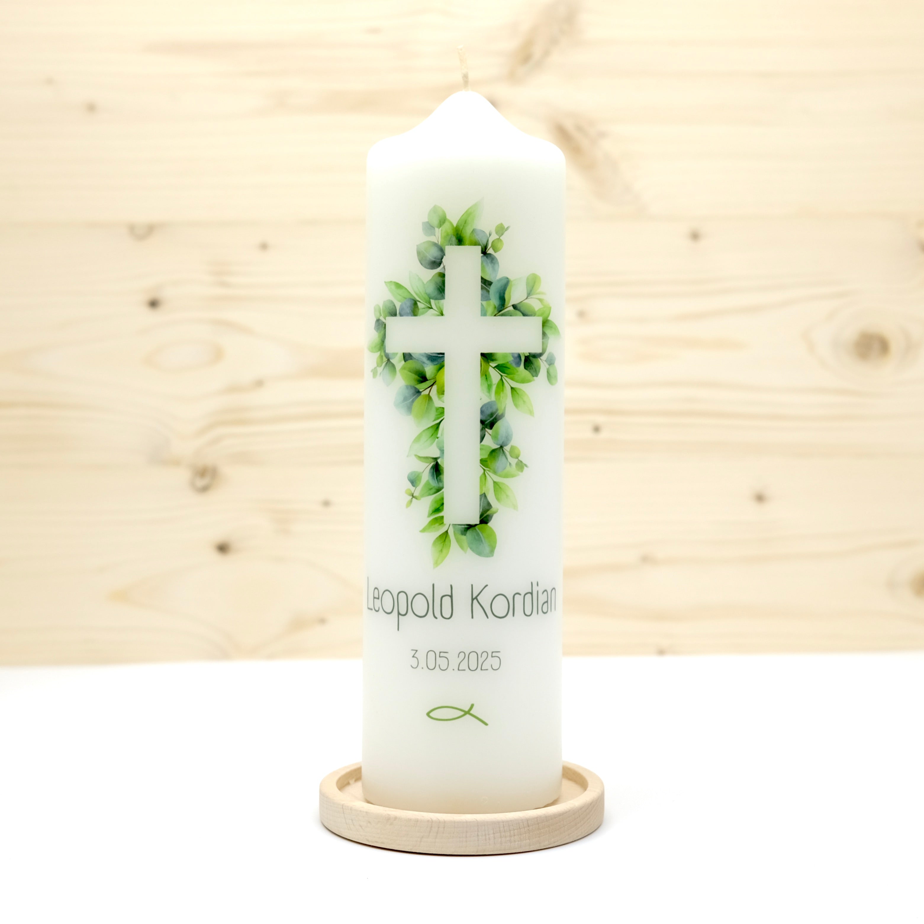 Taufkerze Blattkreuz