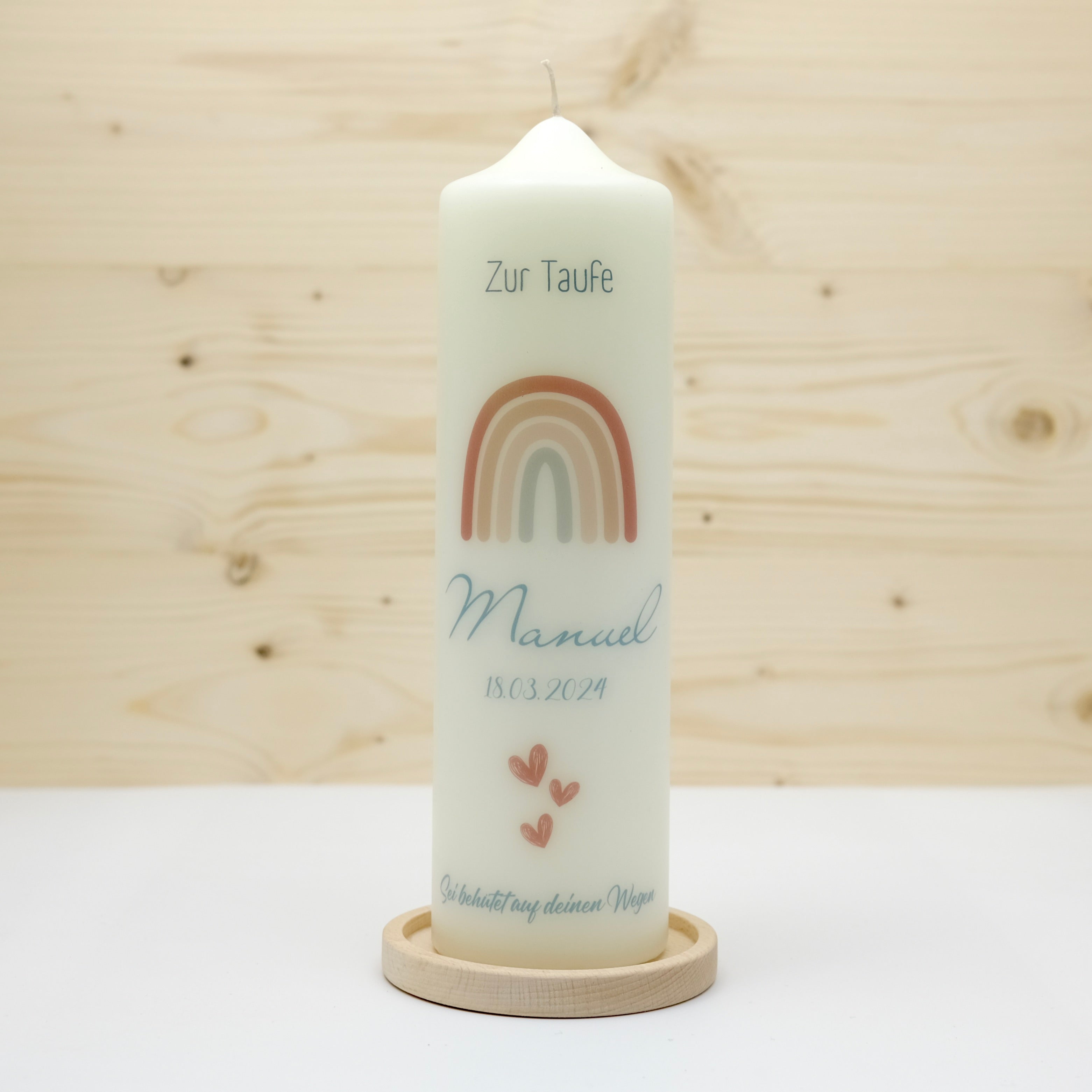 Taufkerze Boho Regenbogen