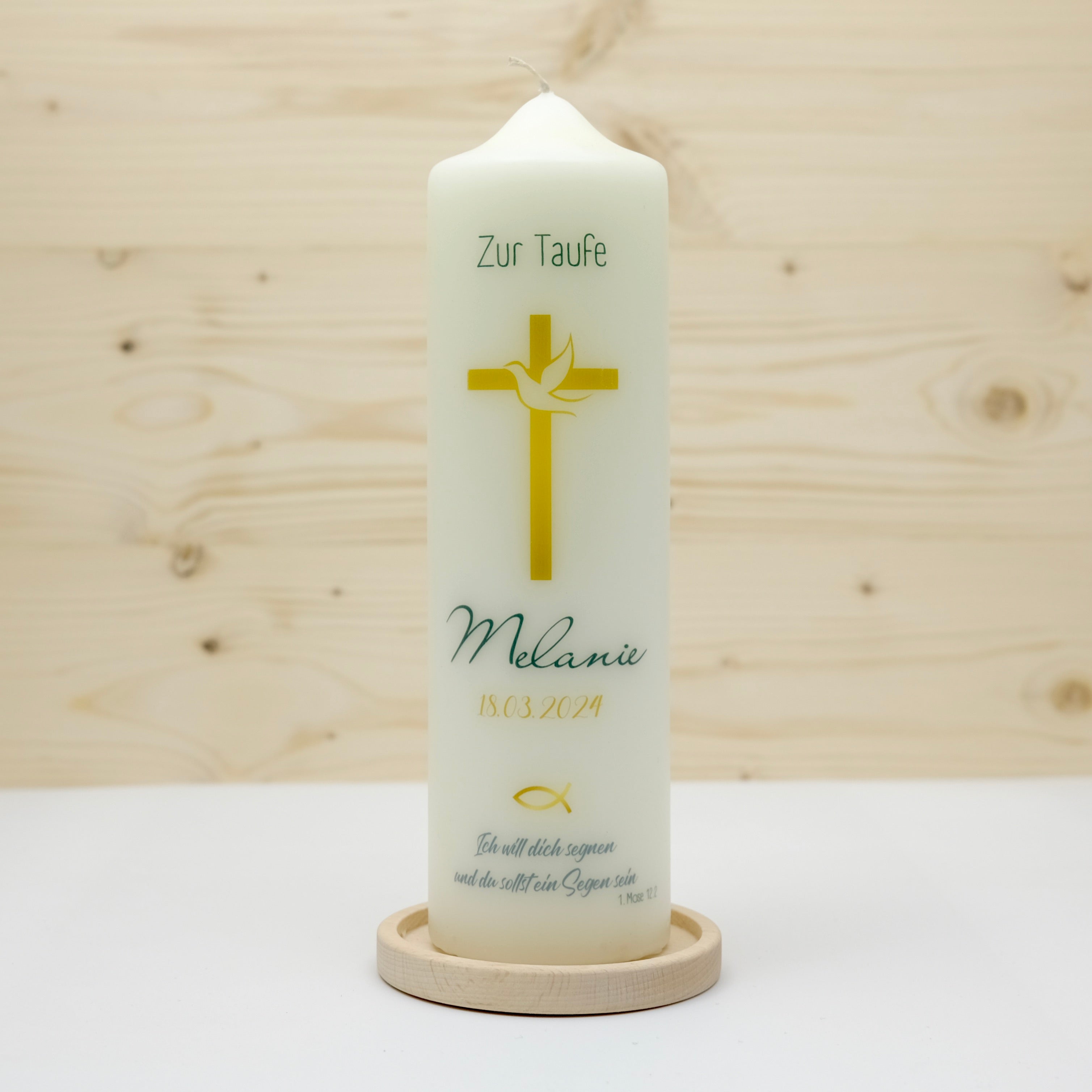 Taufkerze Kreuz mit Taube