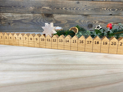 Adventskalender Holzleiste mit Stern mit Lasergravur, Eiche