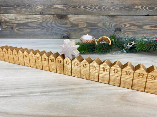 Adventskalender Holzleiste mit Stern graviert, Eiche