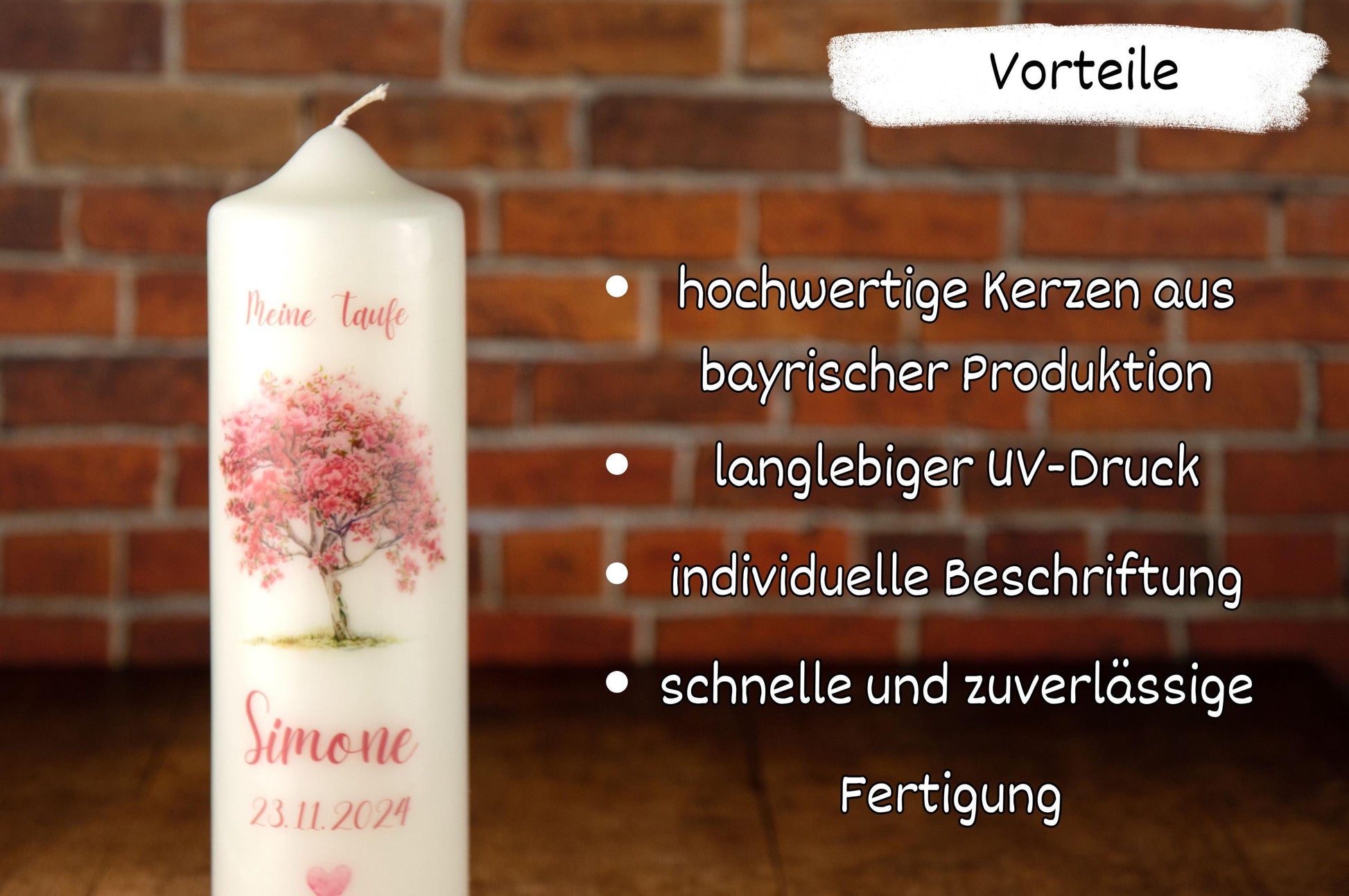 Taufkerze Baum - Simone - individuelle Fertigung - Für die Taufe - Kerze zur Taufe