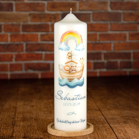 Taufkerze - kleine Arche mit Regenbogen