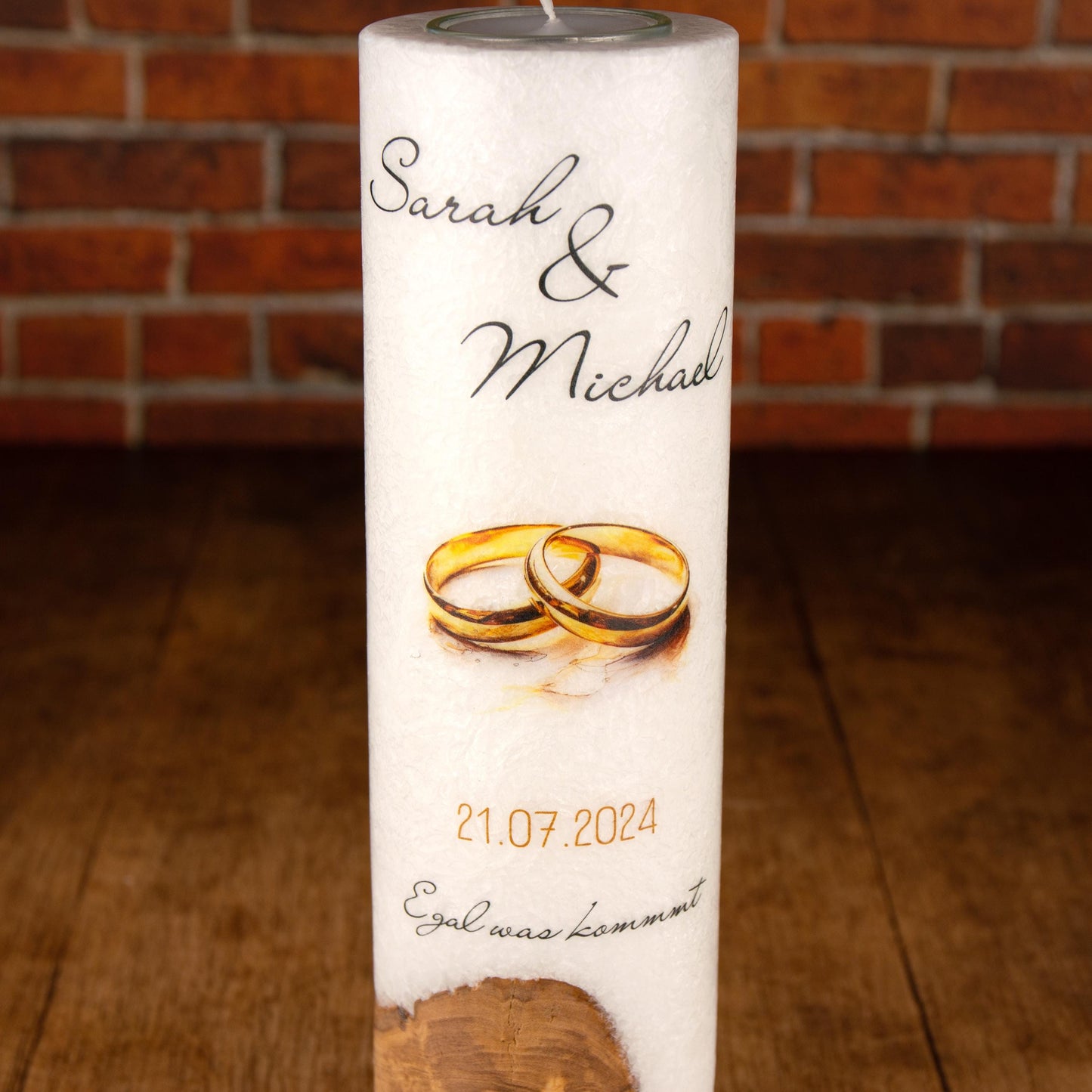 Hochzeitskerze Holzeinlage Ringe - individuelle Fertigung - Für die Hochzeit - Traukerze - Holzkerze - Hochzeitskerze mit Holz