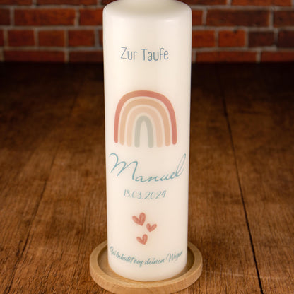 Taufkerze Boho Regenbogen - individuelle Fertigung - Für die Taufe - personalisierte Taufkerze