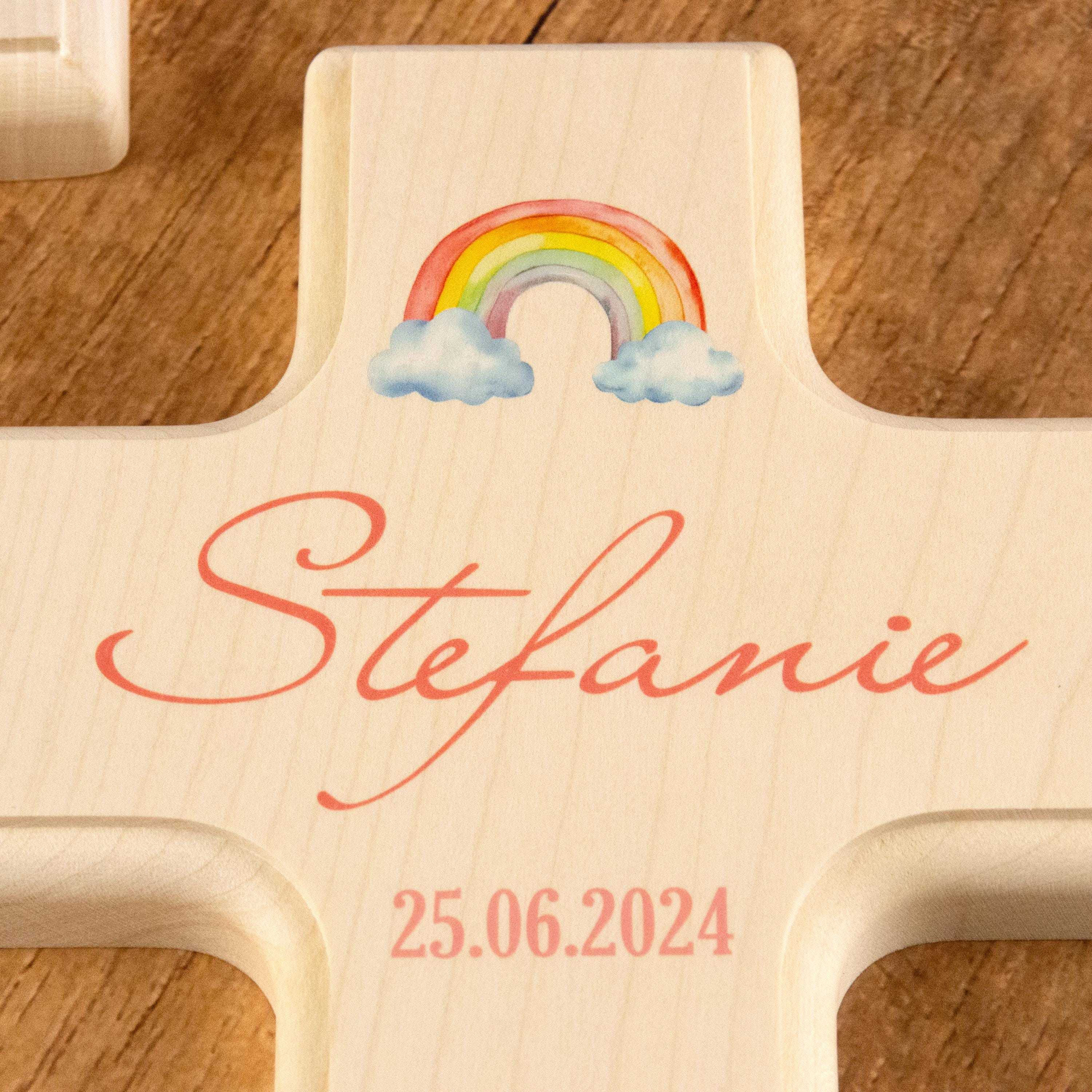 Taufkreuz, Kreuz zur Tauf, personalisiertes Kreuz, Kreuz mit Namen, Geschenk zur Taufe, Taufgeschenk, Taufe, Regenbogen