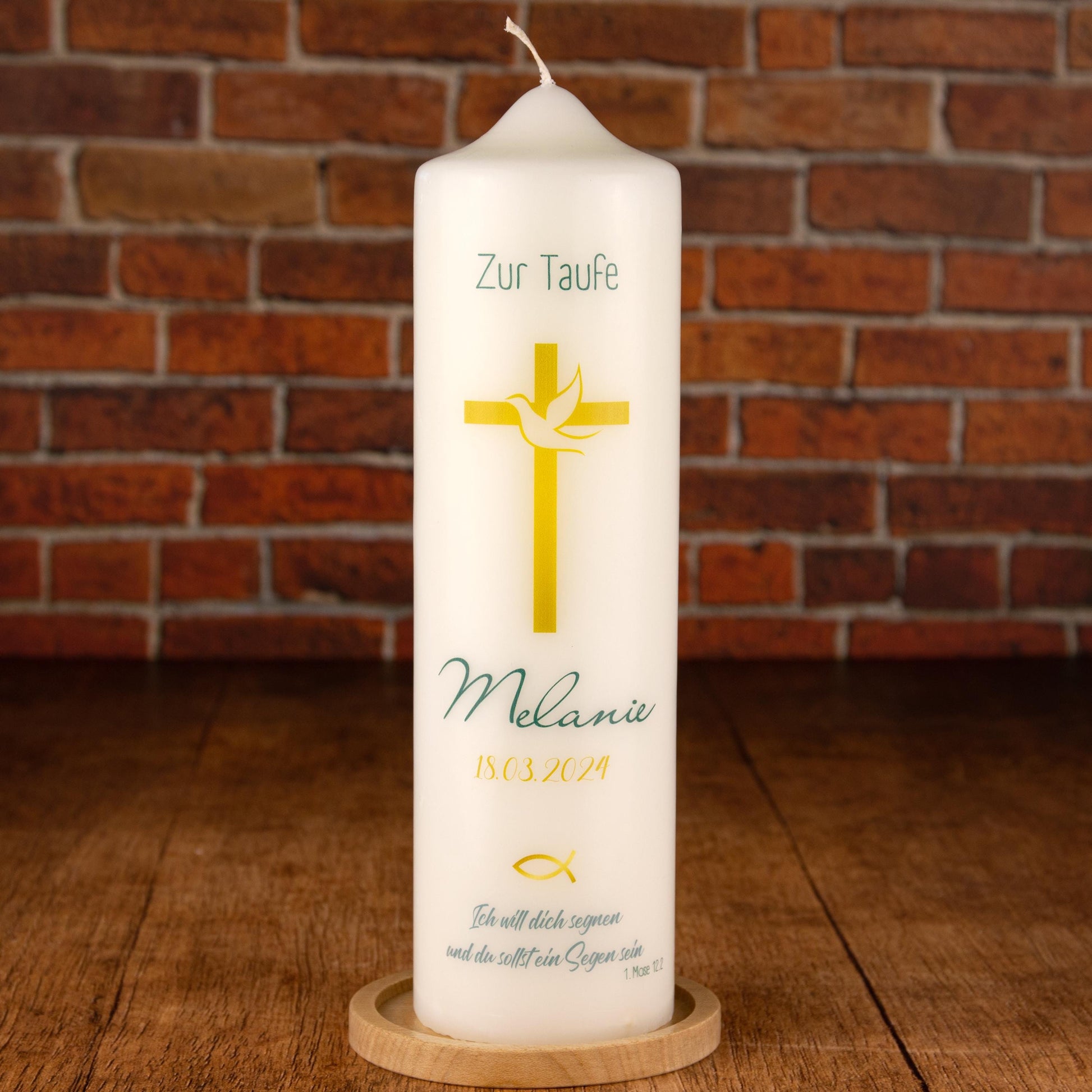 Taufkerze - Kreuz mit Taube