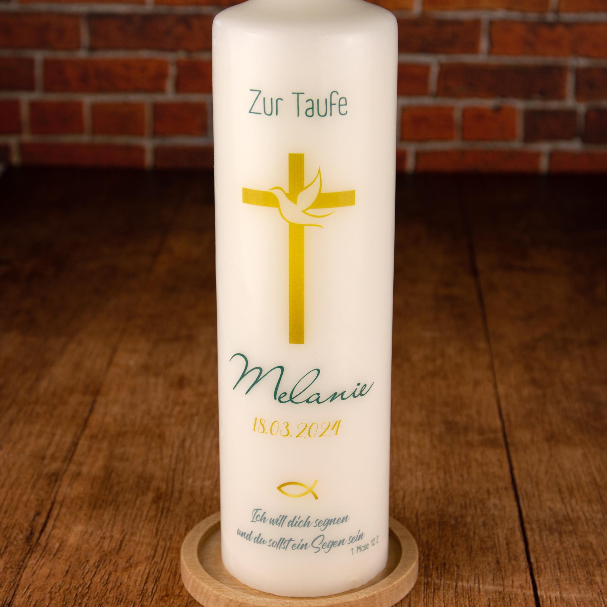 Taufkerze Kreuz mit Taube - individuelle Fertigung - Für die Taufe - personalisierte Taufkerze