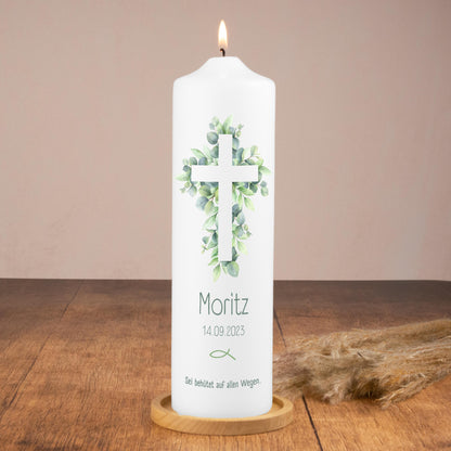 Taufkerze - Kreuz Blattrand