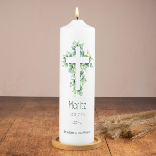 Taufkerze - Kreuz Blattrand