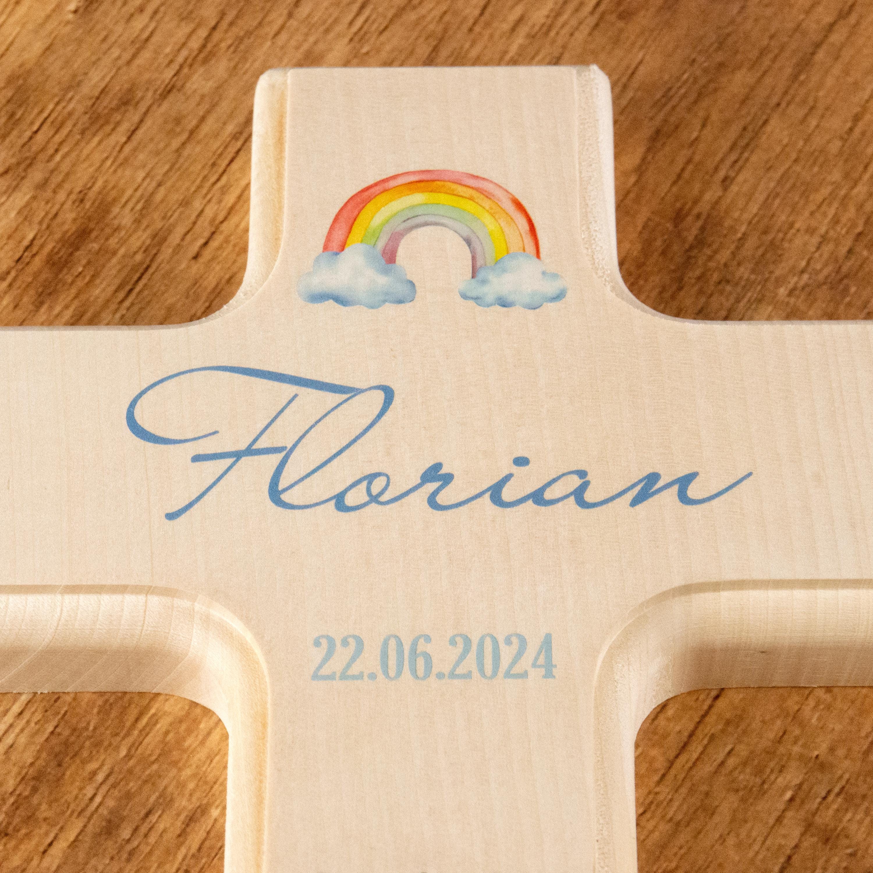 Taufkreuz, Kreuz zur Tauf, personalisiertes Kreuz, Kreuz mit Namen, Geschenk zur Taufe, Taufgeschenk, Taufe, Regenbogen