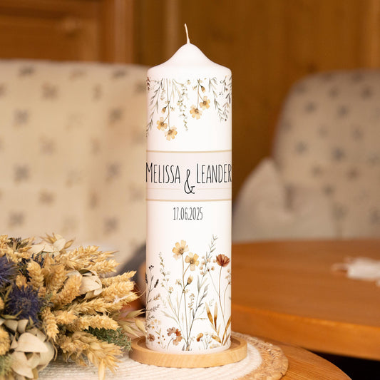 Hochzeitskerze Blumenwiese - Melissa - individuelle Fertigung - Kerze zur Hochzeit, Traukerze, Trauungskerze, Kerze für Paare