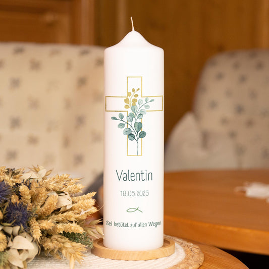 Taufkerze Kreuz - Valentin - Für die Taufe, Kerze zur Taufe, Taufkerze, Personalisierte Taufkerze
