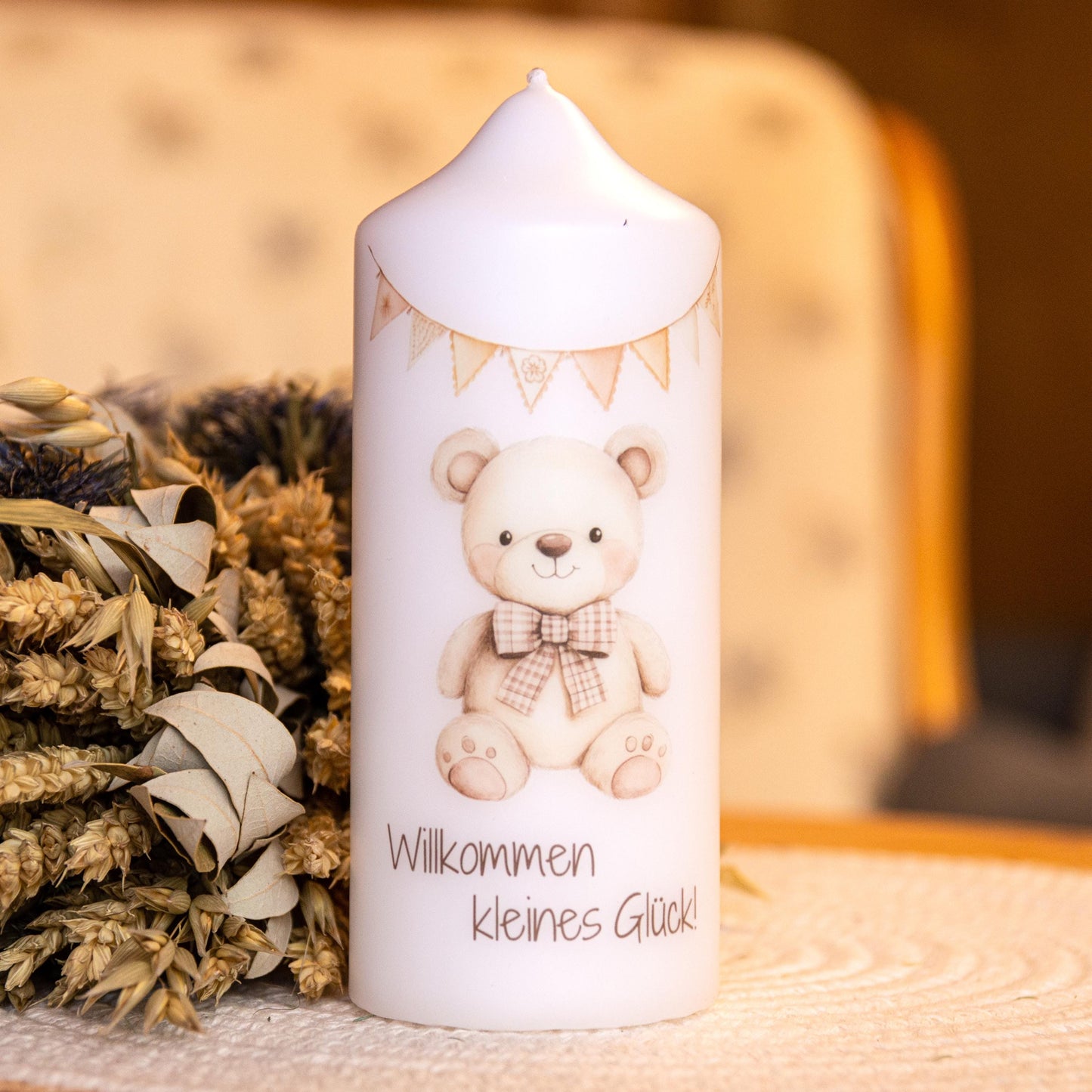 Geschenkkerze Bärenbande - Geschenk zur Geburt, Geburtskerze, Patenkerze, Geschenk an Eltern, Geschenk für Baby