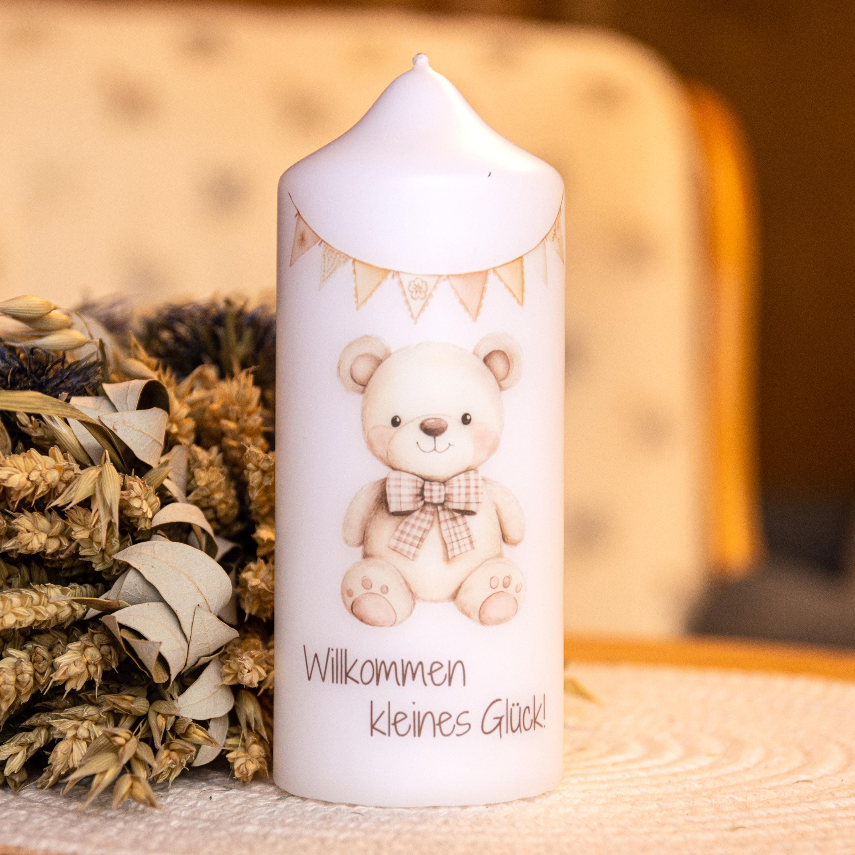 Geschenkkerze Bärenbande - Geschenk zur Geburt, Geburtskerze, Patenkerze, Geschenk an Eltern, Geschenk für Baby