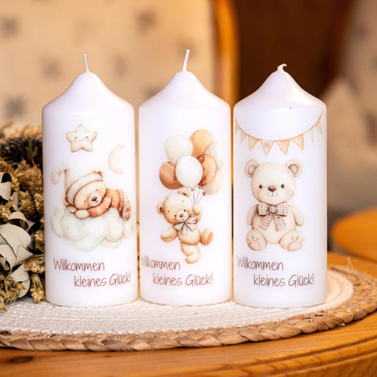 Geschenkkerze Bärenbande - Geschenk zur Geburt, Geburtskerze, Patenkerze, Geschenk an Eltern, Geschenk für Baby