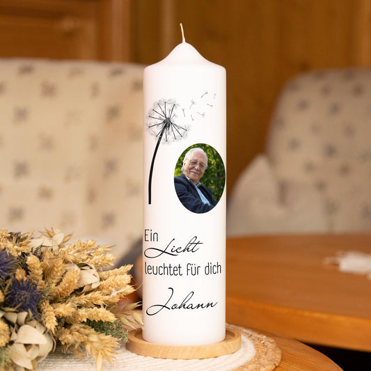 Trauerkerze Pusteblume - Johann mit Foto, Gedenklicht, Geschenk für Trauernde, Trauergeschenk, Trauerlicht, Geschenk Angehörige, Gedenkkerze