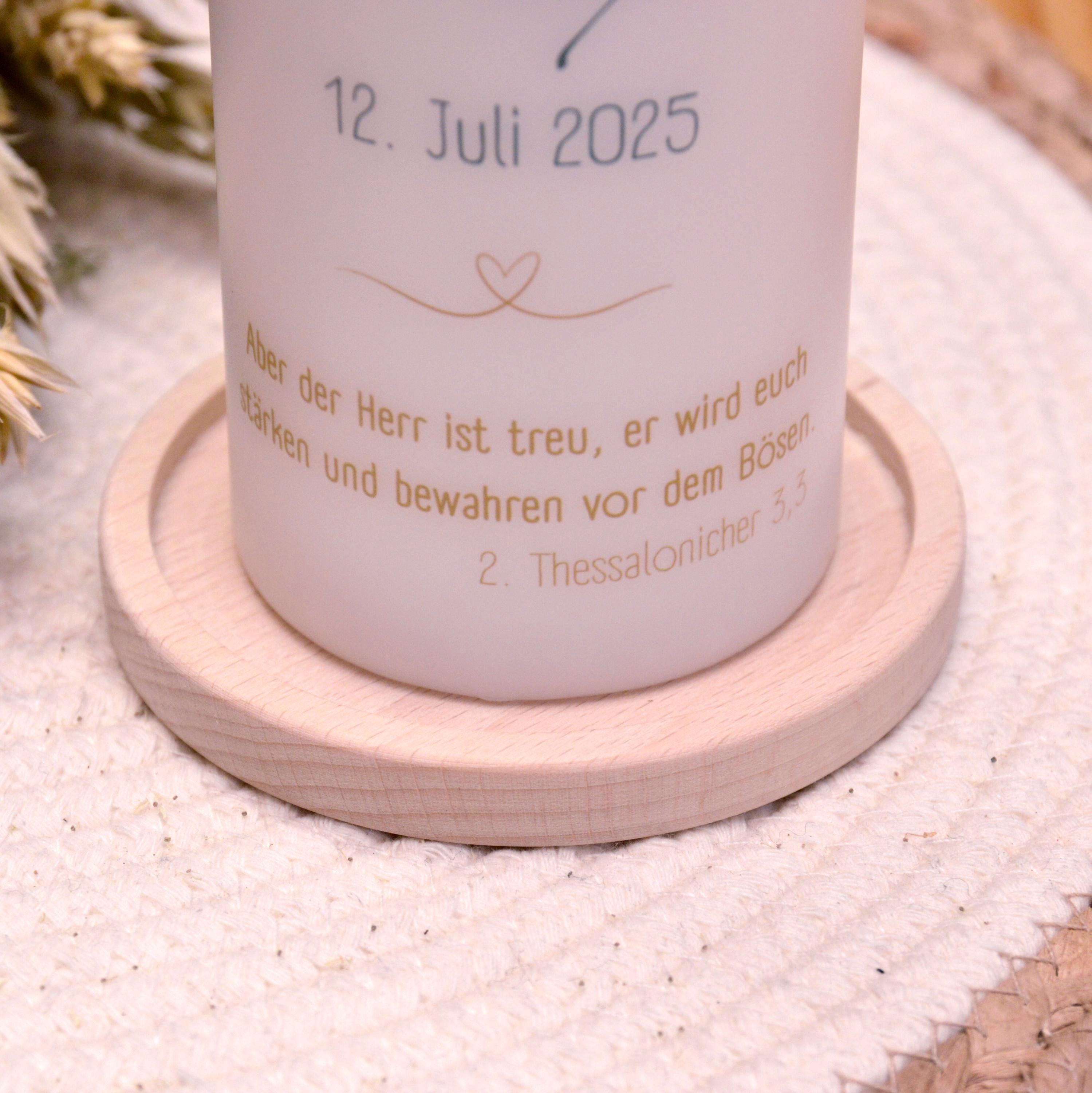 Kerzenteller für Taufkerze, Hochzeitskerze etc., massives Buchenholz, für Kerzen bis ca 8cm Durchmesser