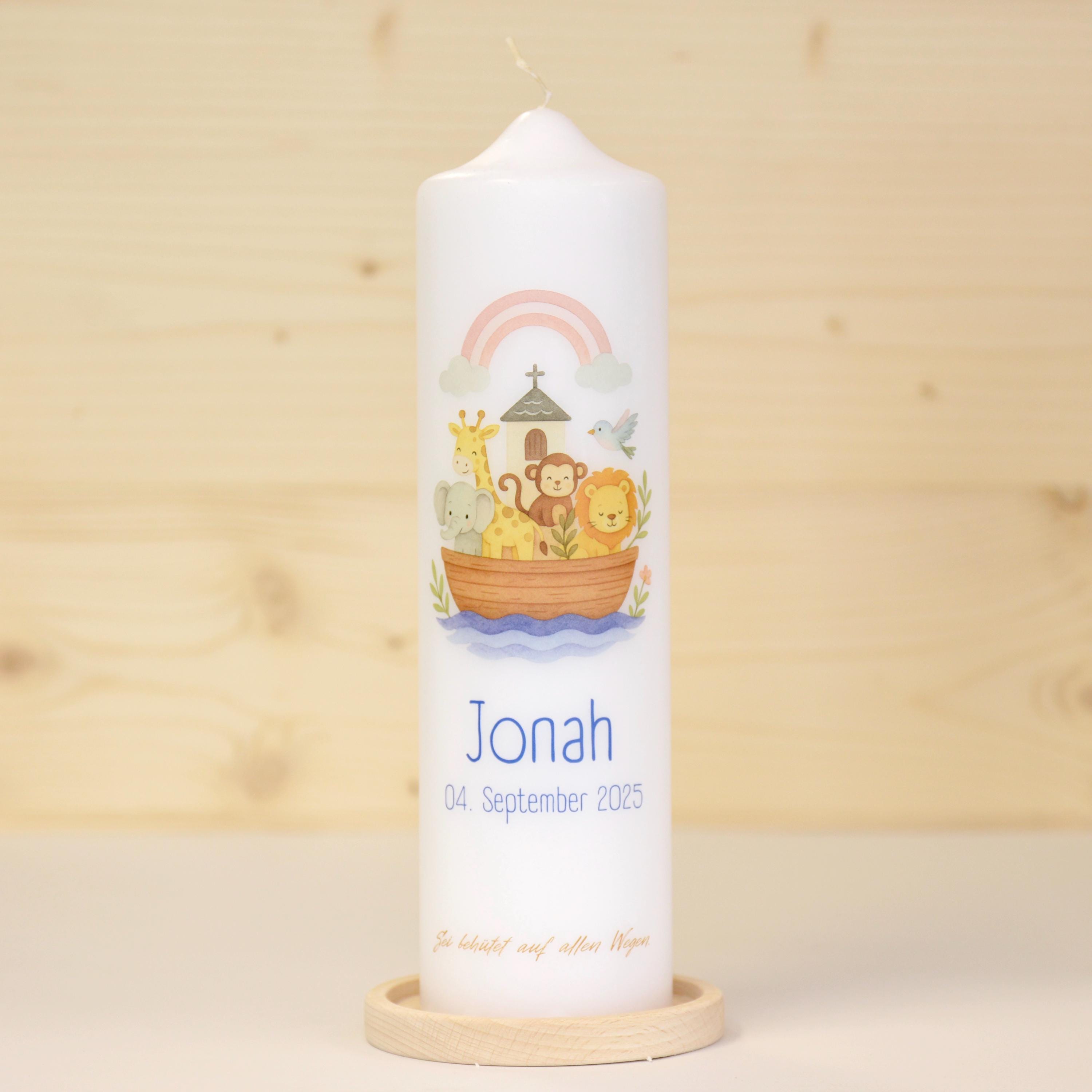 Taufkerze Arche - Jonah - Für die Taufe, Kerze zur Taufe, Taufkerze, Personalisierte Taufkerze, Taufkerze Junge, Taufkerze für Mödchen