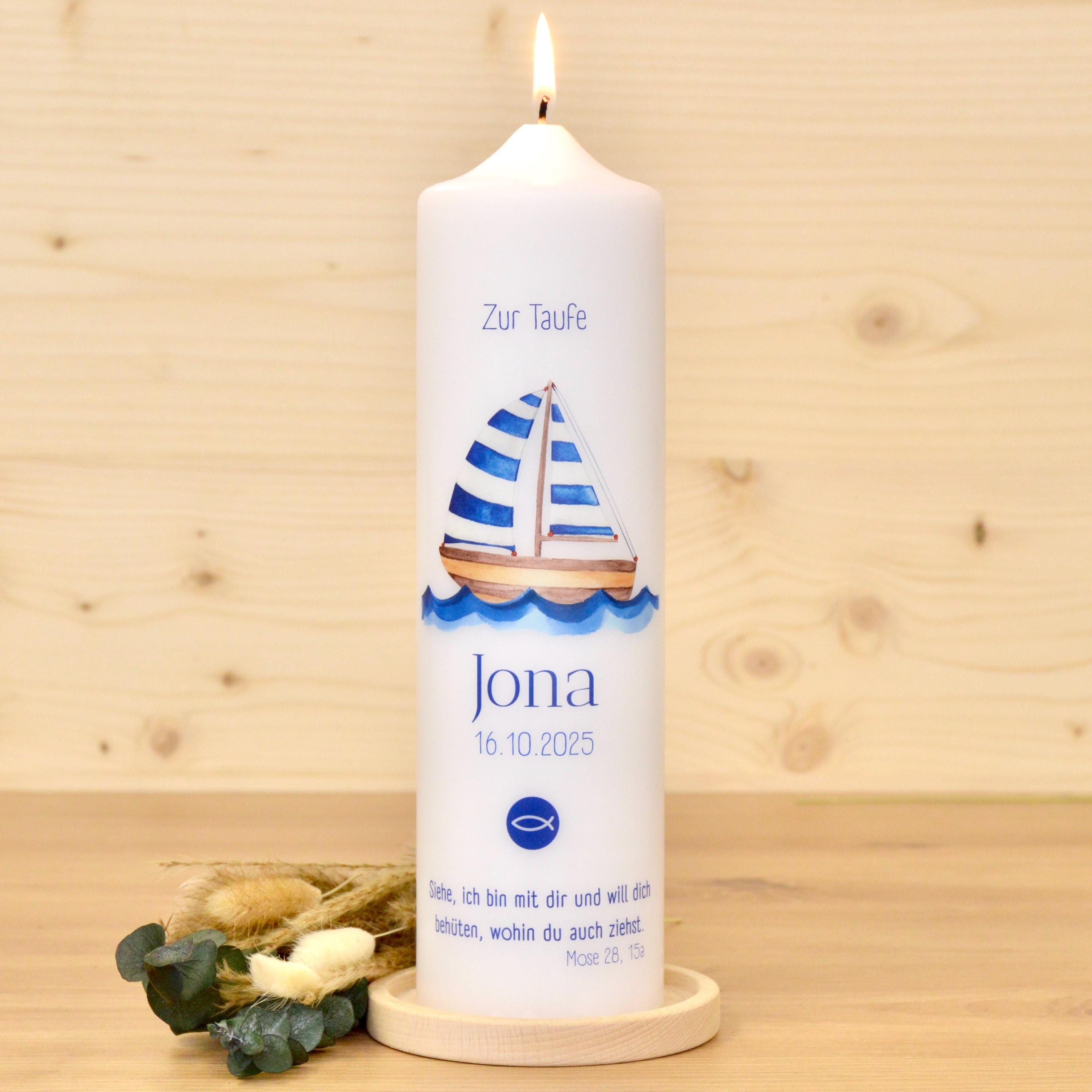 Taufkerze Schiff - Jona - Geschenk zur Taufe - Taufkerze Boot, Kerze zur Taufe, Taufkerze, Personalisierte Taufkerze