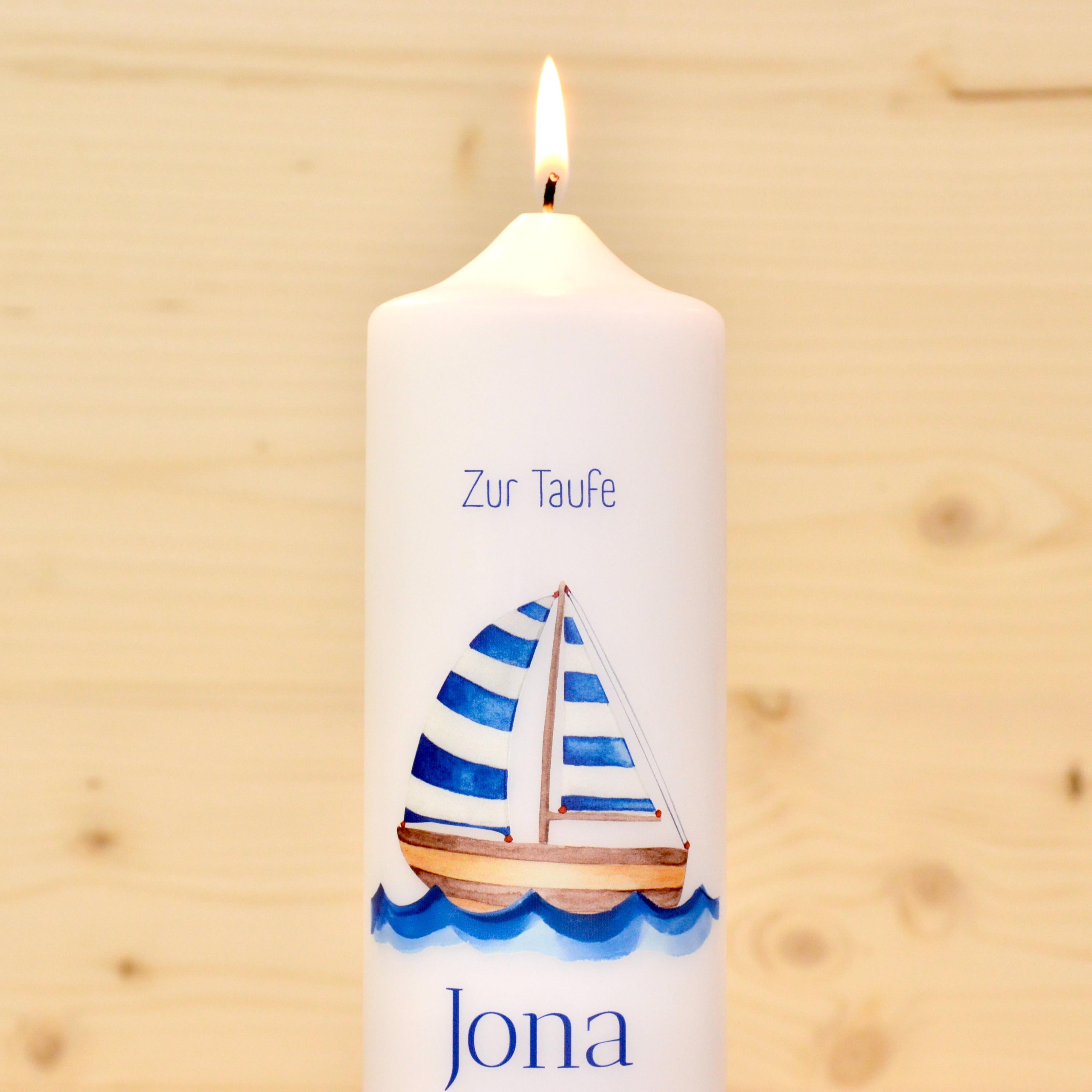 Taufkerze Schiff - Jona - Geschenk zur Taufe - Taufkerze Boot, Kerze zur Taufe, Taufkerze, Personalisierte Taufkerze