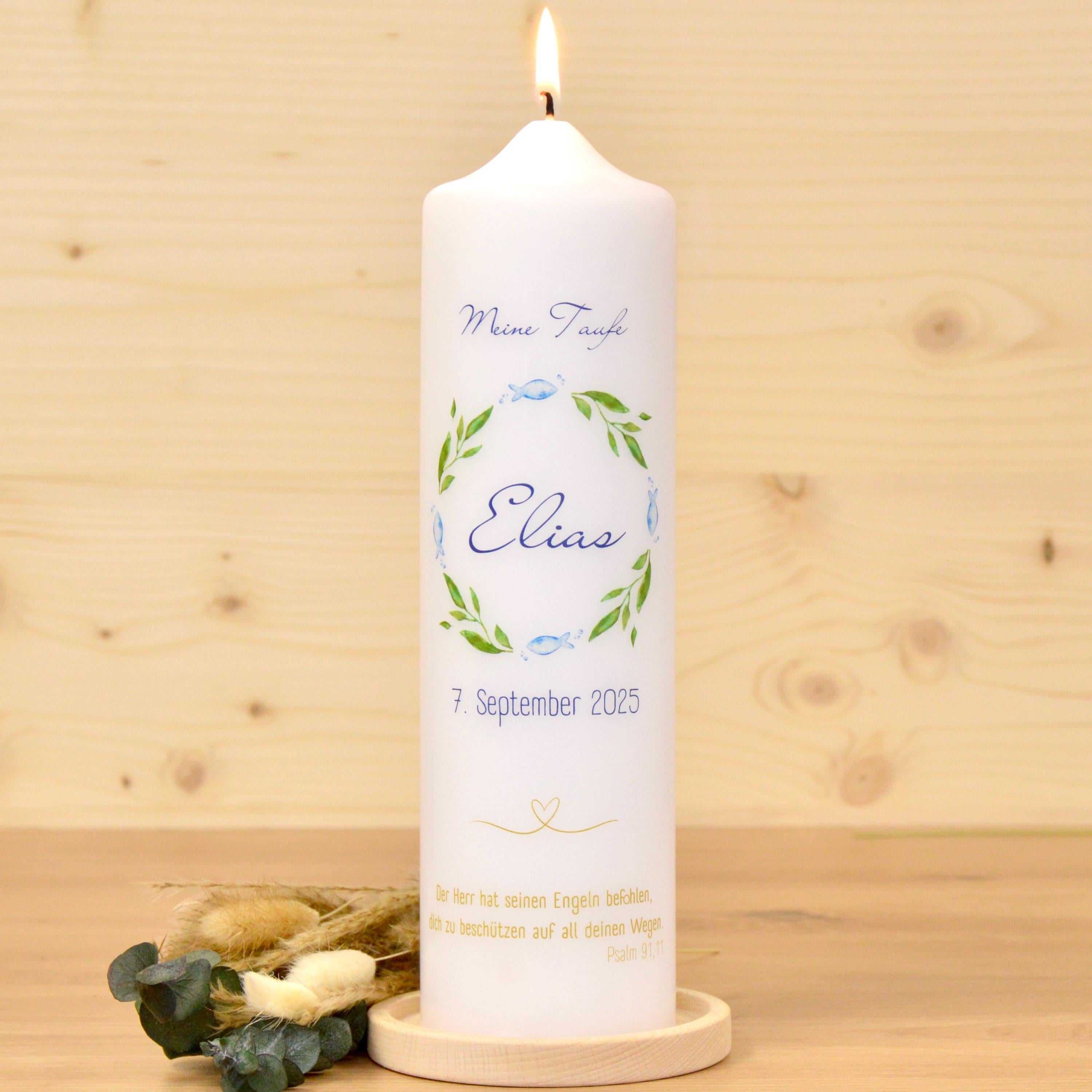 Taufkerze Fische - Elias - Geschenk zur Taufe - Taufkerze Fischmotiv, Kerze zur Taufe, Taufkerze, Personalisierte Taufkerze