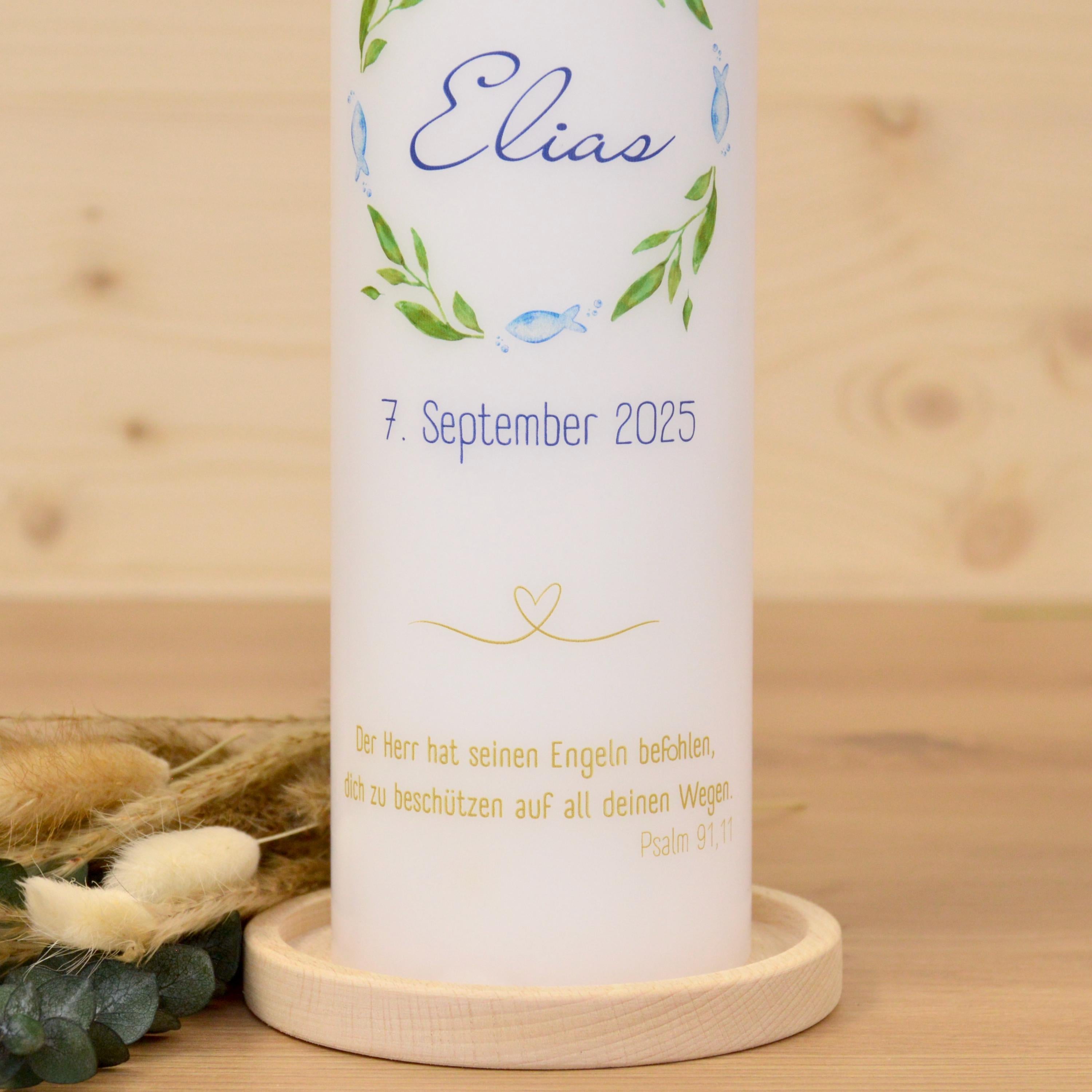 Taufkerze Fische - Elias - Geschenk zur Taufe - Taufkerze Fischmotiv, Kerze zur Taufe, Taufkerze, Personalisierte Taufkerze