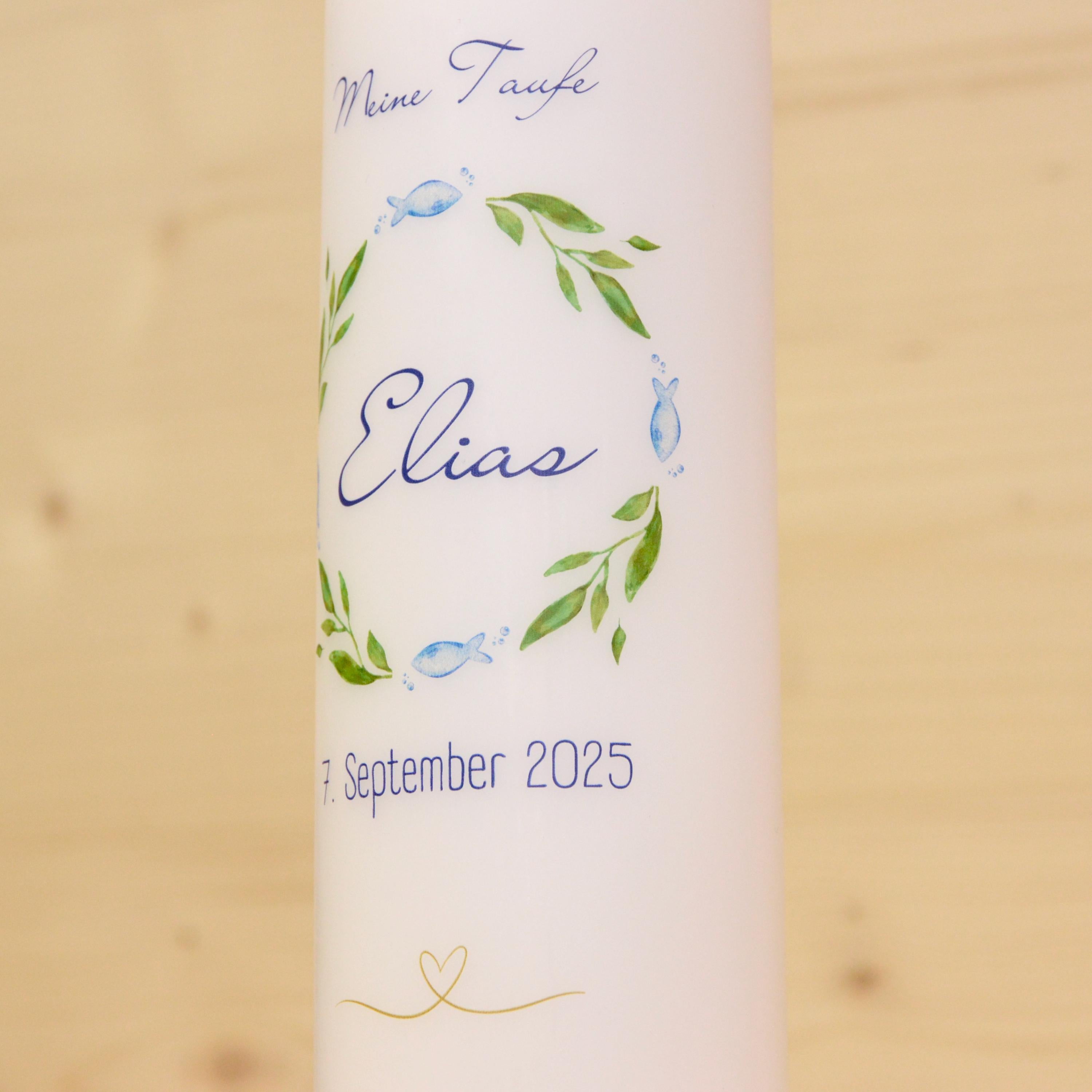 Taufkerze Fische - Elias - Geschenk zur Taufe - Taufkerze Fischmotiv, Kerze zur Taufe, Taufkerze, Personalisierte Taufkerze