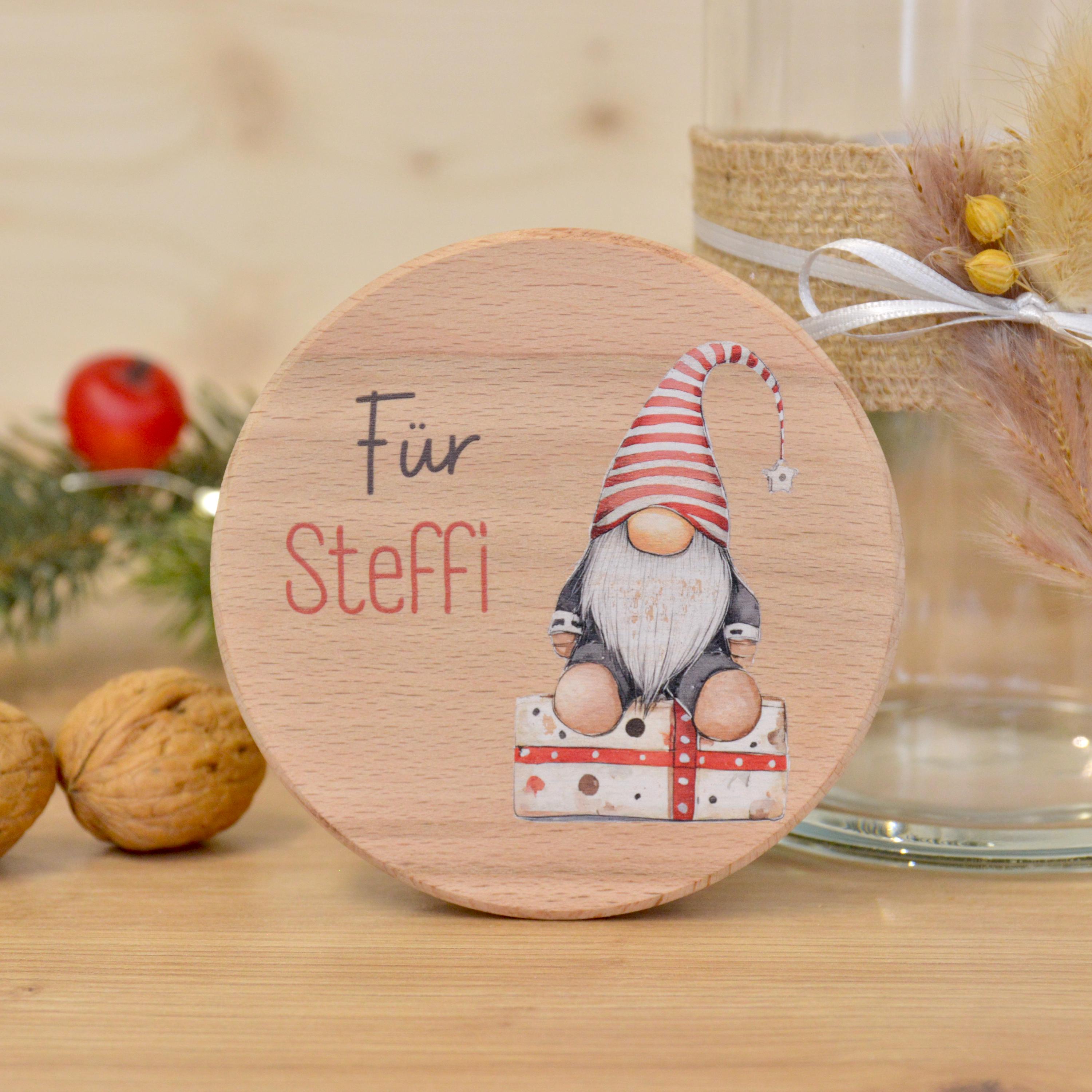 Aufbewahrungsglas | Wichtel mit Geschenk "Für Steffi" – personalisierte Geschenkidee zum Weihnachten, Weihnachtswichtel, Wichteln
