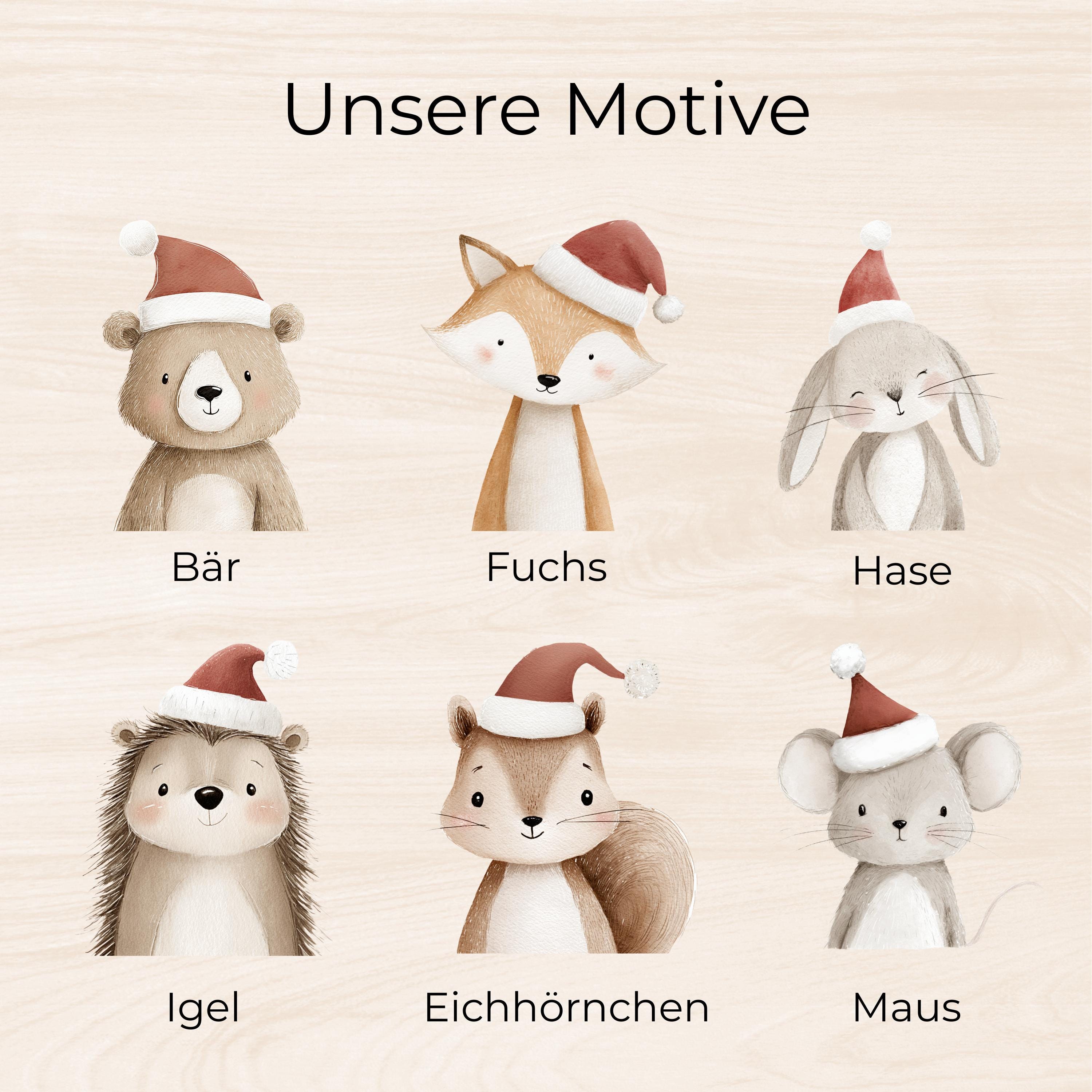 Personalisiertes Frühstücksbrettchen mit Name – Winter Tiere im Boho Stil | Geschenk für Kinder | Weihnachtsgeschenk | Brotzeitbrett