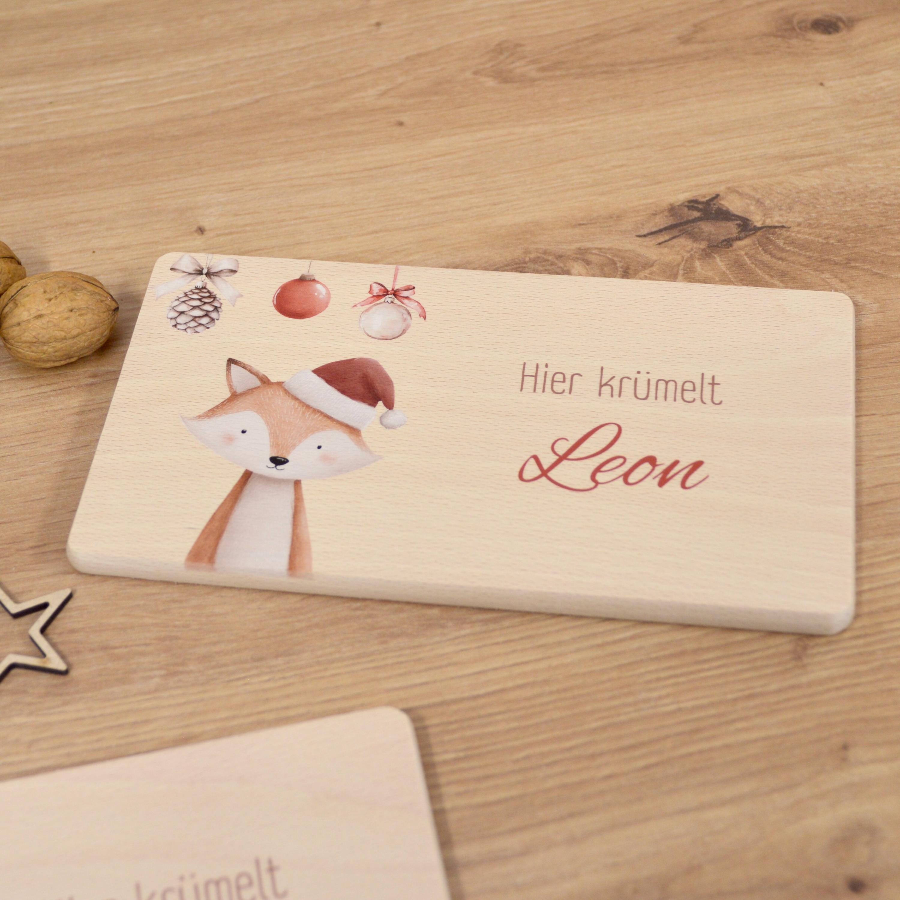Personalisiertes Frühstücksbrettchen mit Name – Winter Tiere im Boho Stil | Geschenk für Kinder | Weihnachtsgeschenk | Brotzeitbrett