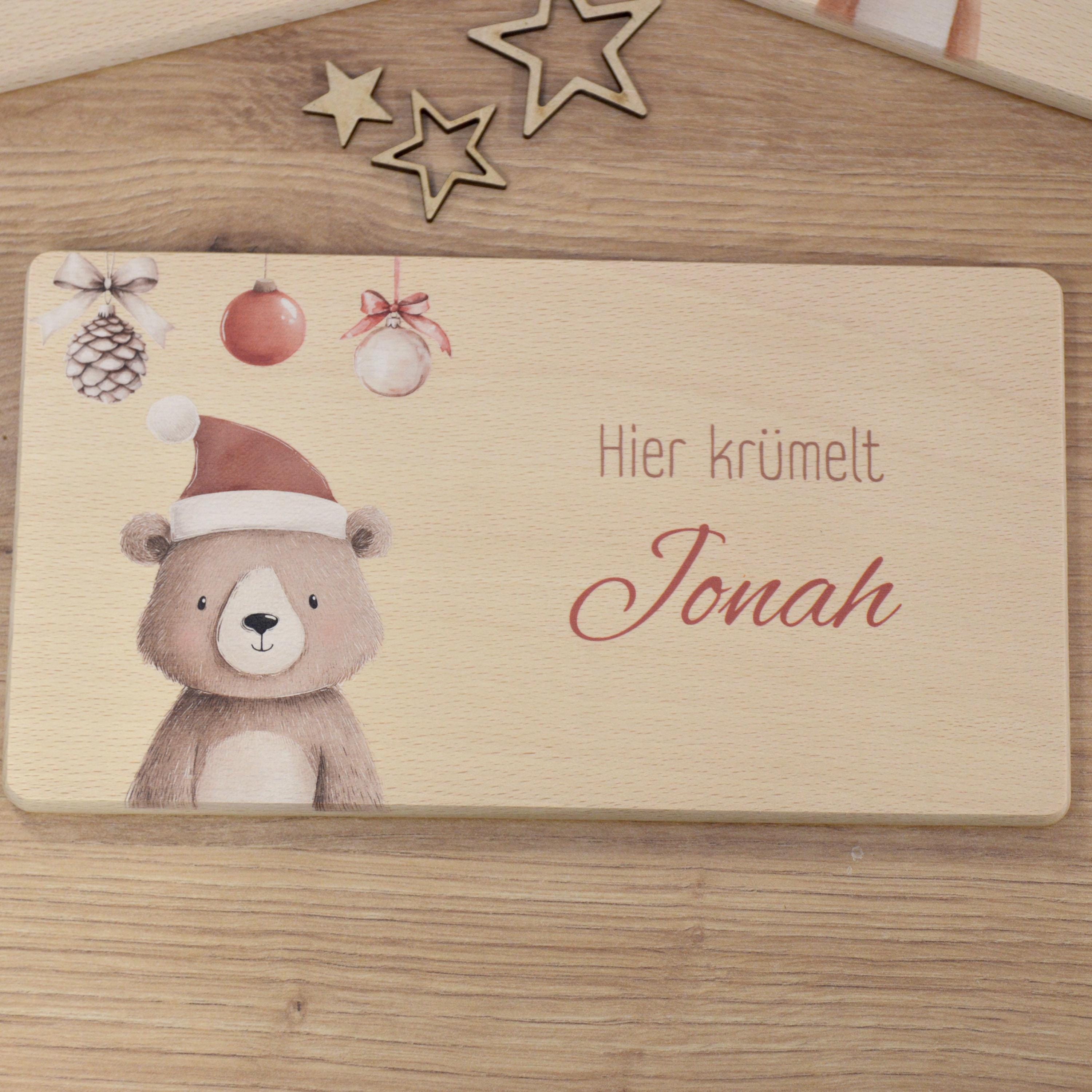 Personalisiertes Frühstücksbrettchen mit Name – Winter Tiere im Boho Stil | Geschenk für Kinder | Weihnachtsgeschenk | Brotzeitbrett