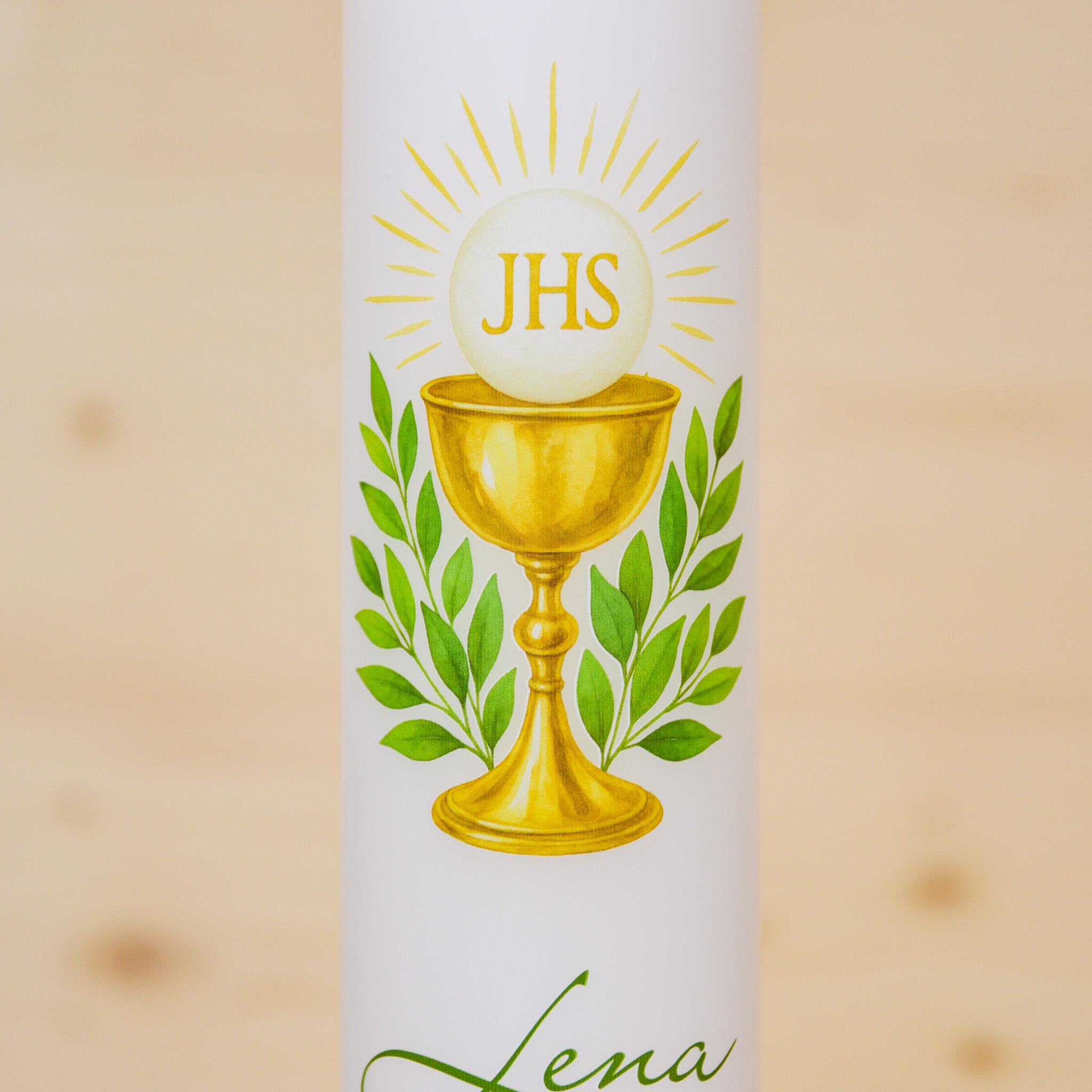 Personalisierte Kommunionkerze Kelch Lena – Mit Name, Datum & Spruch – Kerze zur Erstkommunion - Erstkommunion