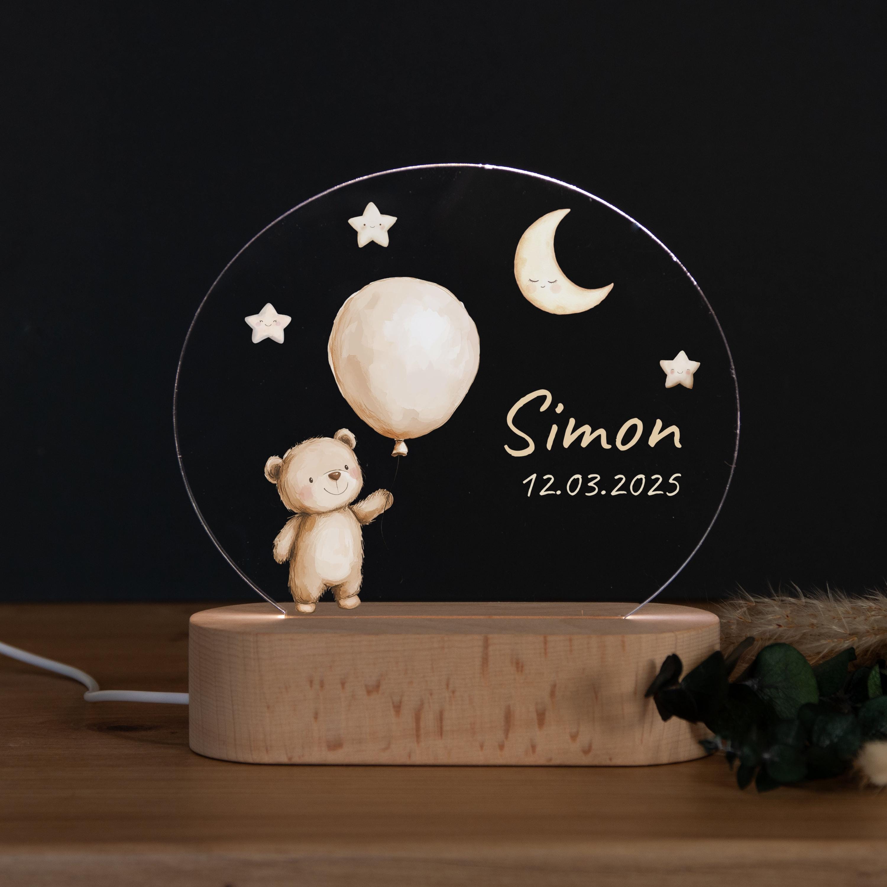 Personalisierte Nachtlampe Bär Simon, Babygeschenk Geburt, Geschenk zur Geburt, Taufgeschenk, Geburtstagsgeschenk, Nachtlicht Kinder
